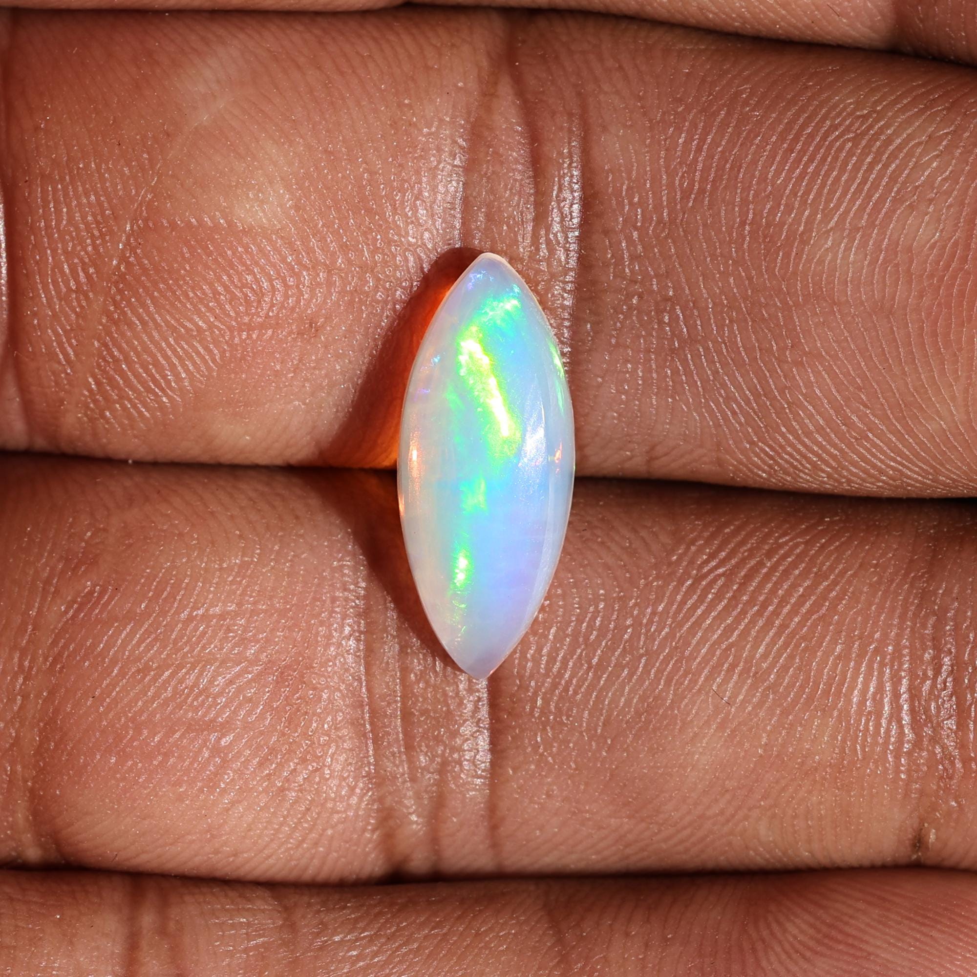 2.85 Carat White Ethiopian Fire Opal Gemstone: Marquise Cabochon Stone Making Jewelry