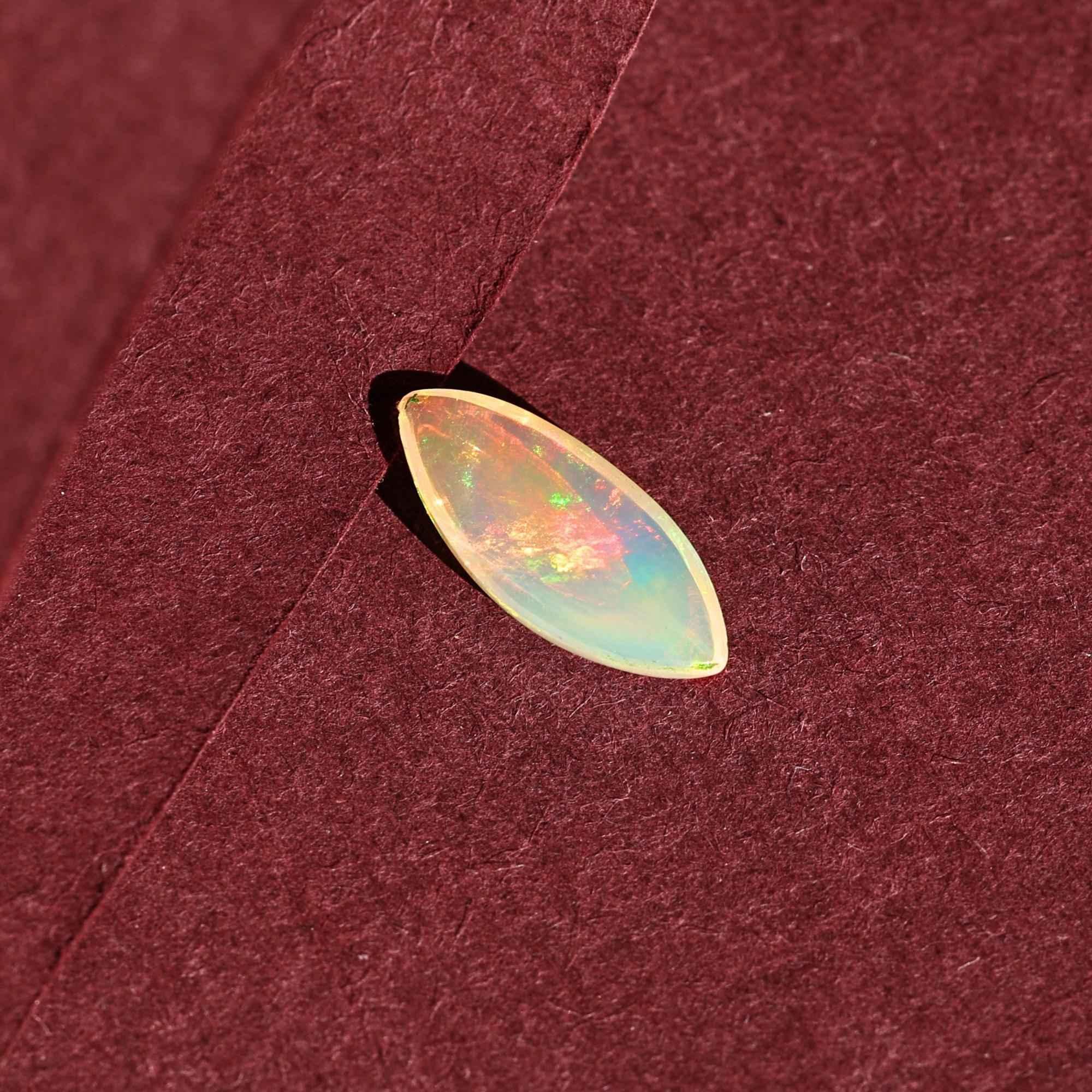 Ethiopian Opal Cabochon: White Marquise Fire Opal (1.35 Carat, 7x15mm) loose gemstones