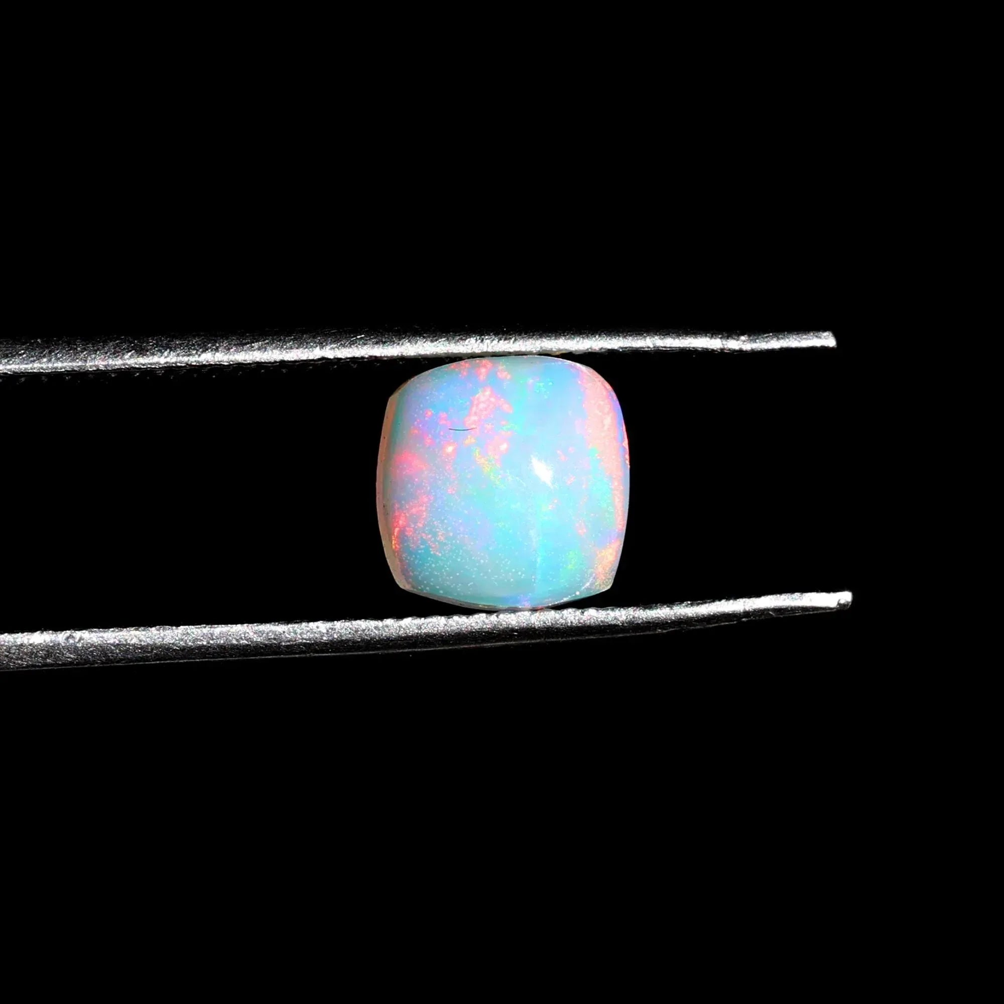 7mm White Ethiopian Opal Cabochon: Square Cushion Cut Loose Gemstone (0.98 Carat) loose gemstones