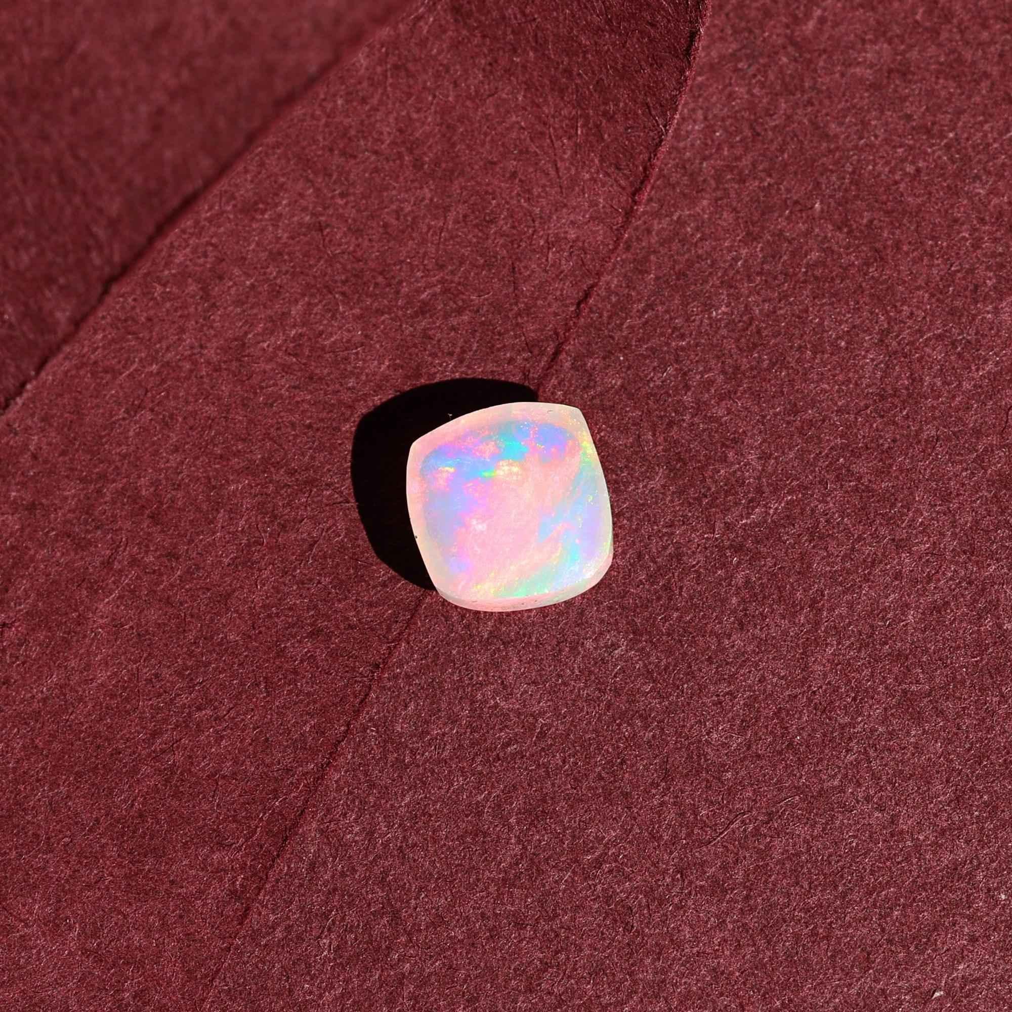 7mm White Ethiopian Opal Cabochon: Square Cushion Cut Loose Gemstone (0.98 Carat) loose gemstones