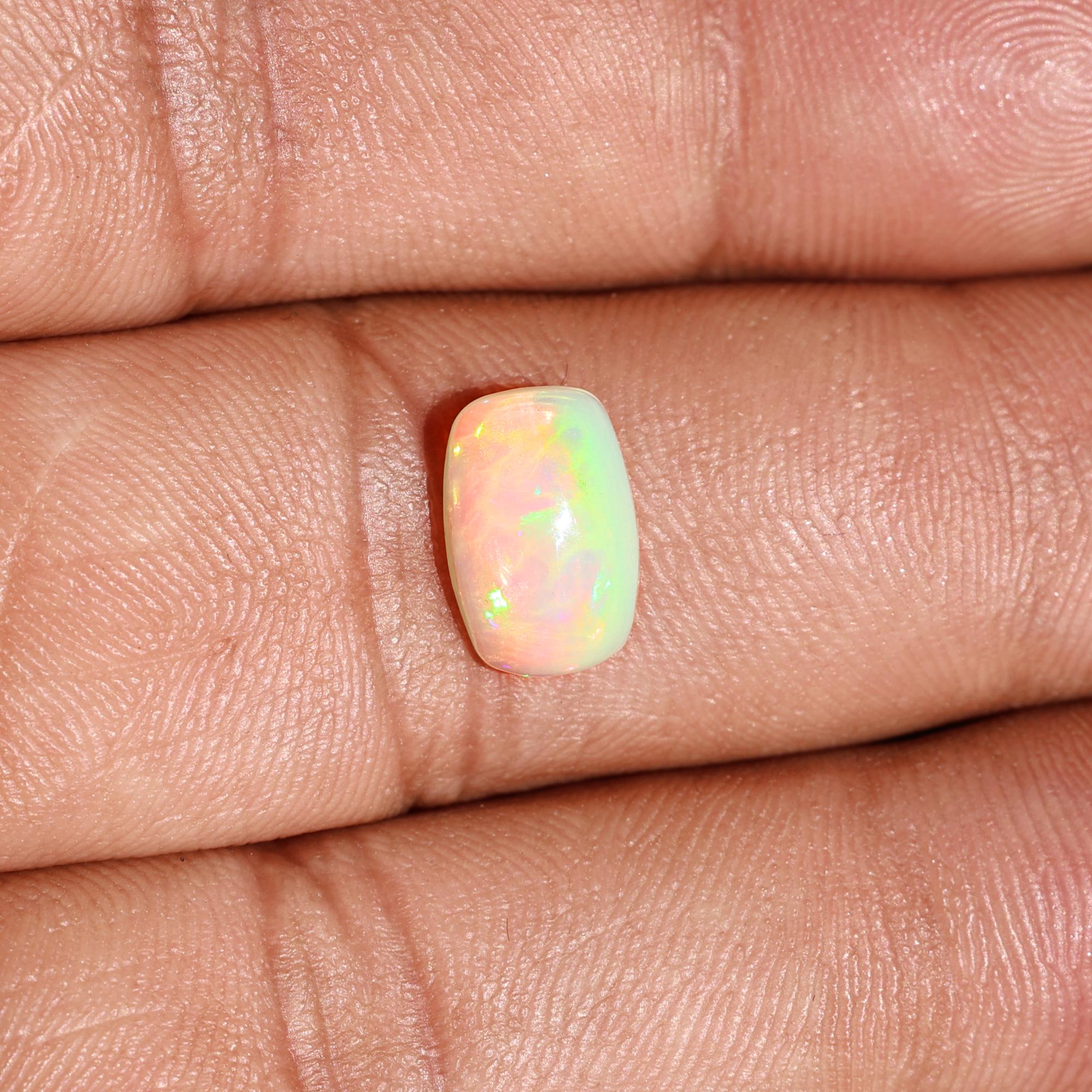 Loose White Ethiopian Opal Gemstone: 1.69 Carat Natural Fire Opal Cabochon for Jewelry Making