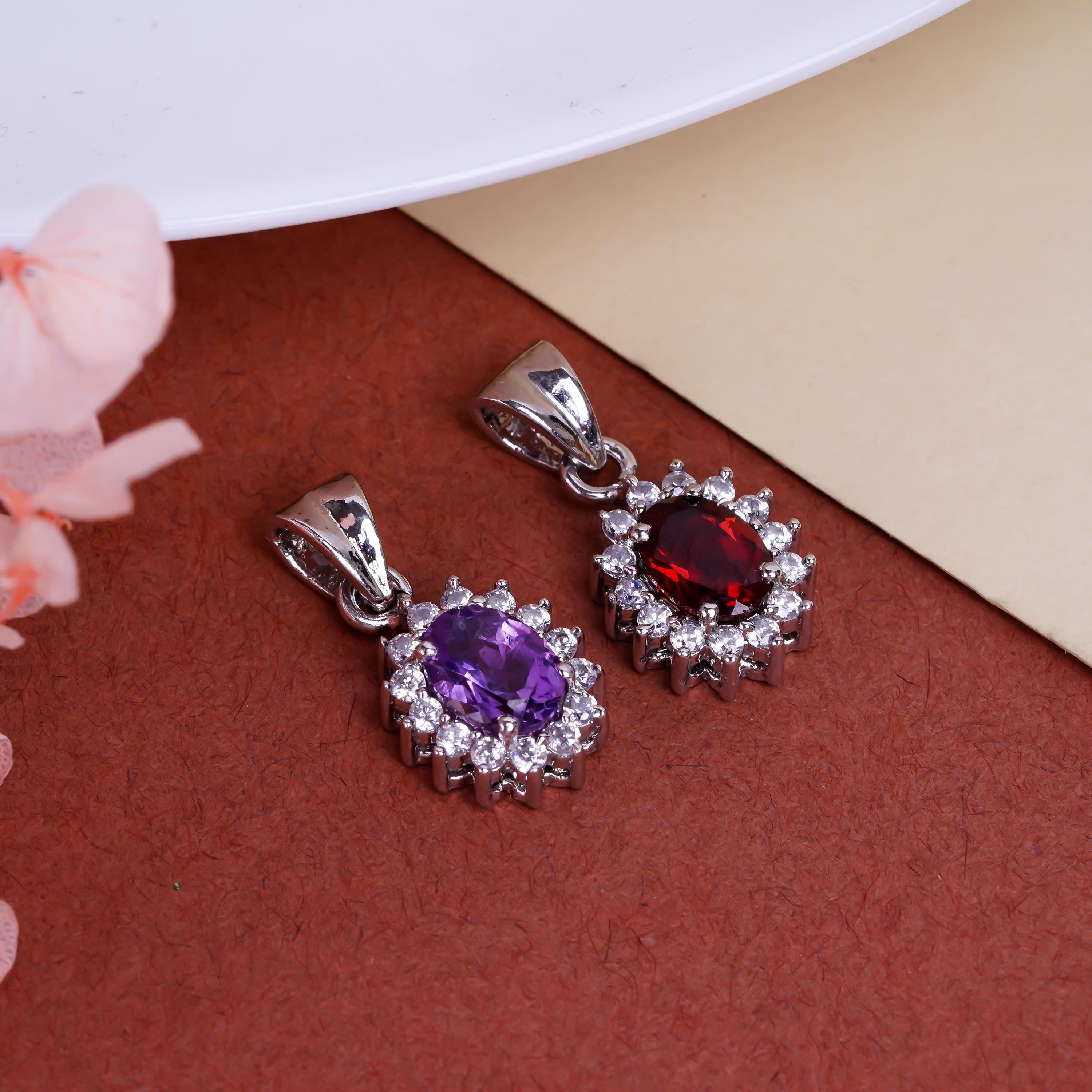 Sterling Silver Gemstone Pendant: Handmade Amethyst, Citrine, Garnet (6x8mm)