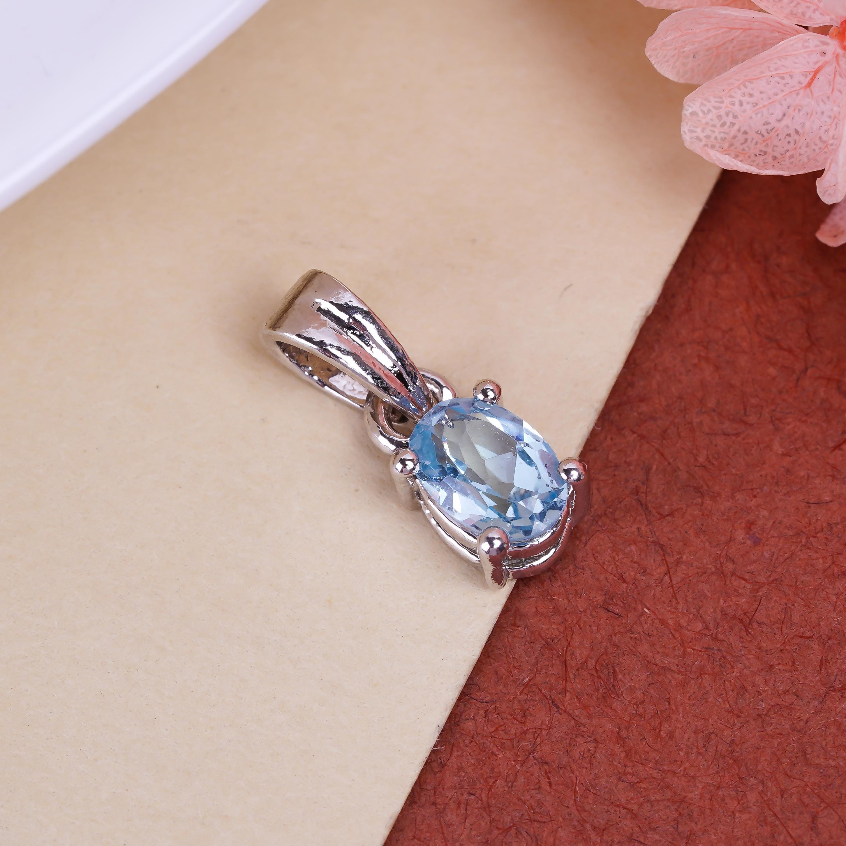 Oval Sky Blue Topaz Pendant: Handmade 925 Sterling Silver (5x7mm)