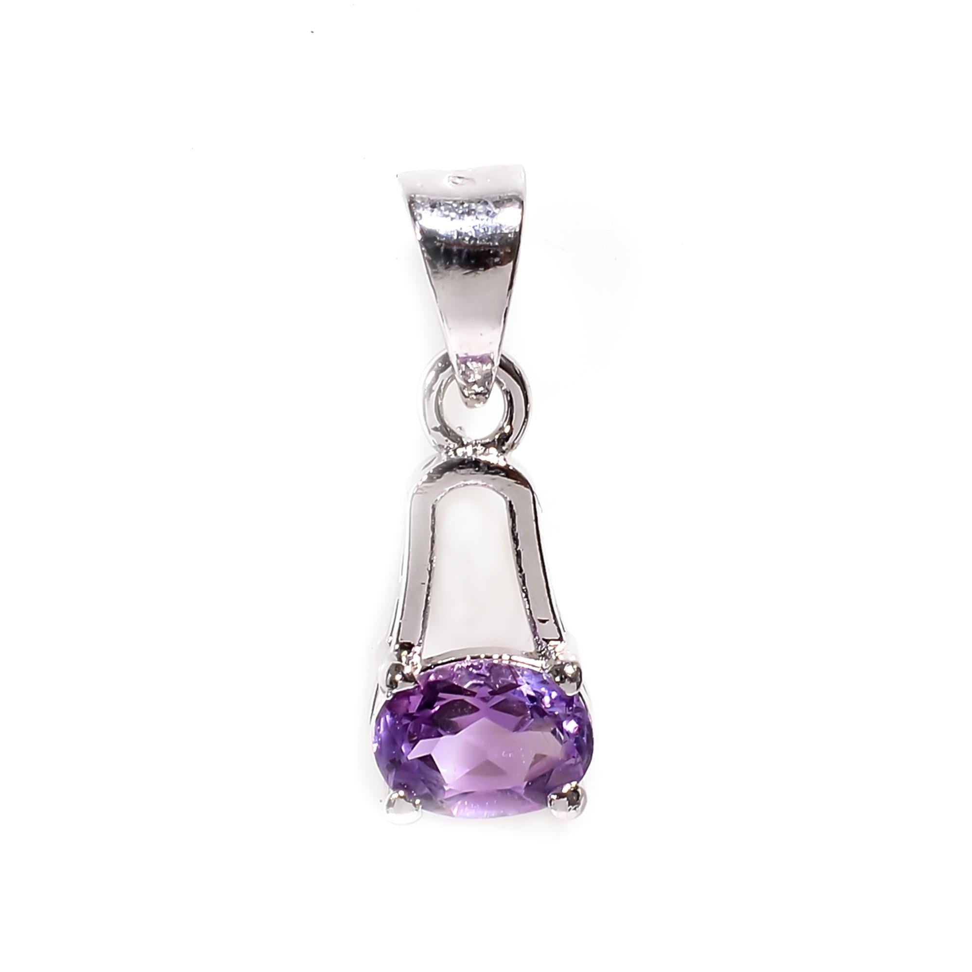 Handmade Sterling Silver Amethyst Pendant: Oval Gemstone (5x7mm)