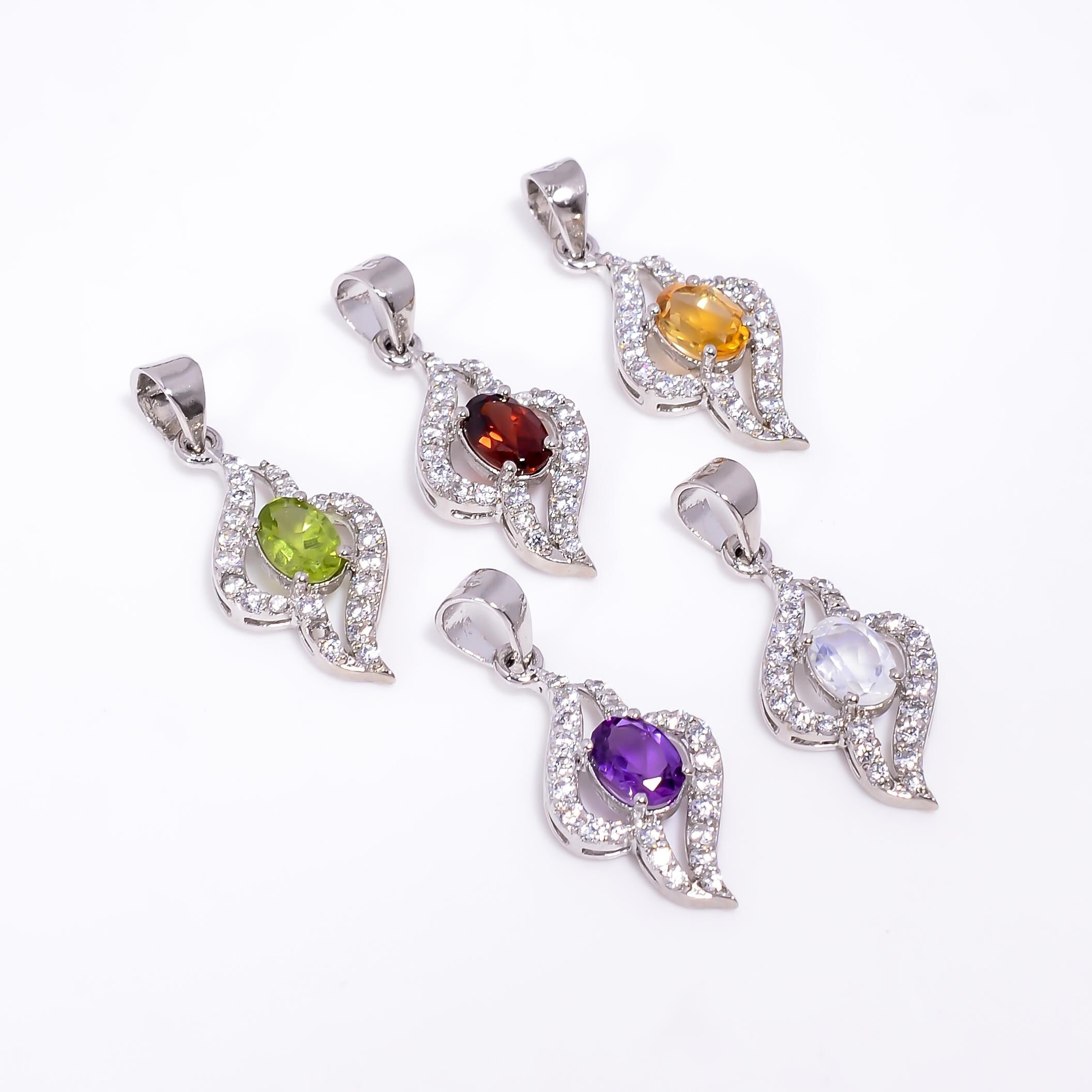 Handmade 925 Sterling Silver Oval Gemstone Pendant: Boho Birthstone Jewelry