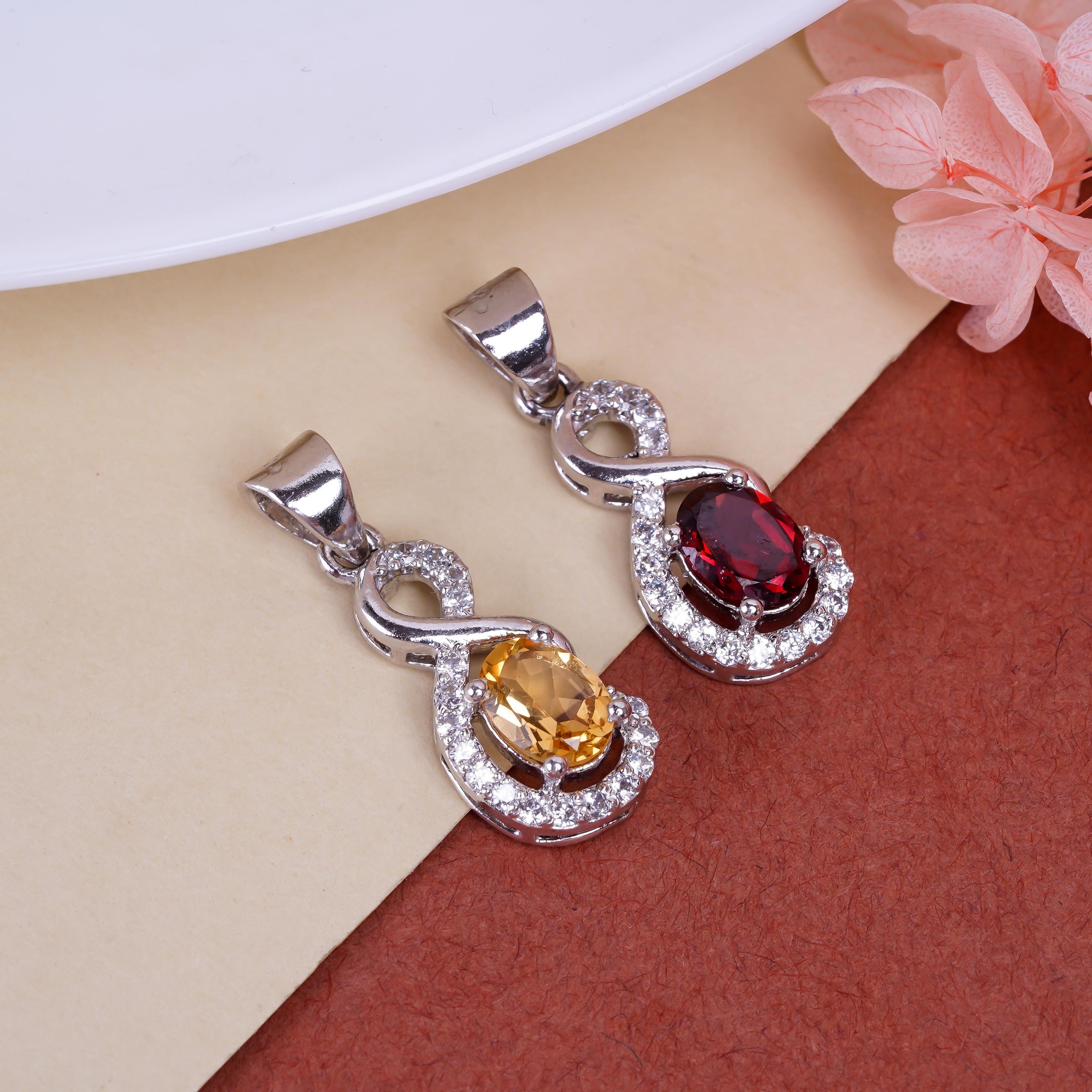 Labradorite, Citrine & Garnet Pendant: Sterling Silver Boho Gemstone Jewelry