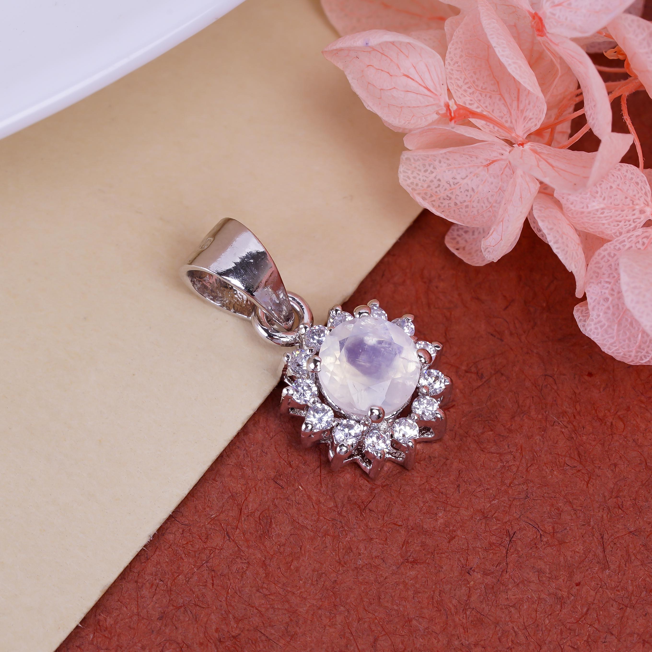 Handmade Sterling Silver Flower Pendant: 6mm Moonstone Jewelry