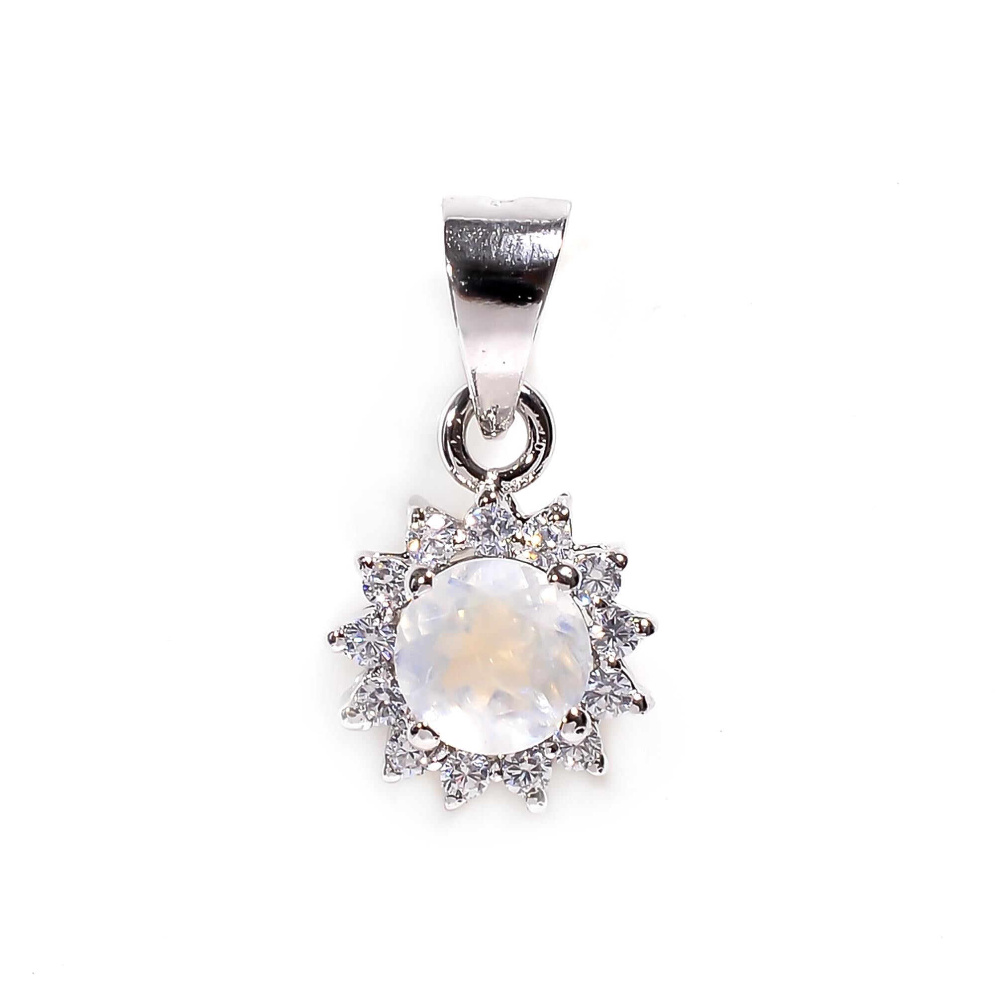 Handmade Sterling Silver Flower Pendant: 6mm Moonstone Jewelry