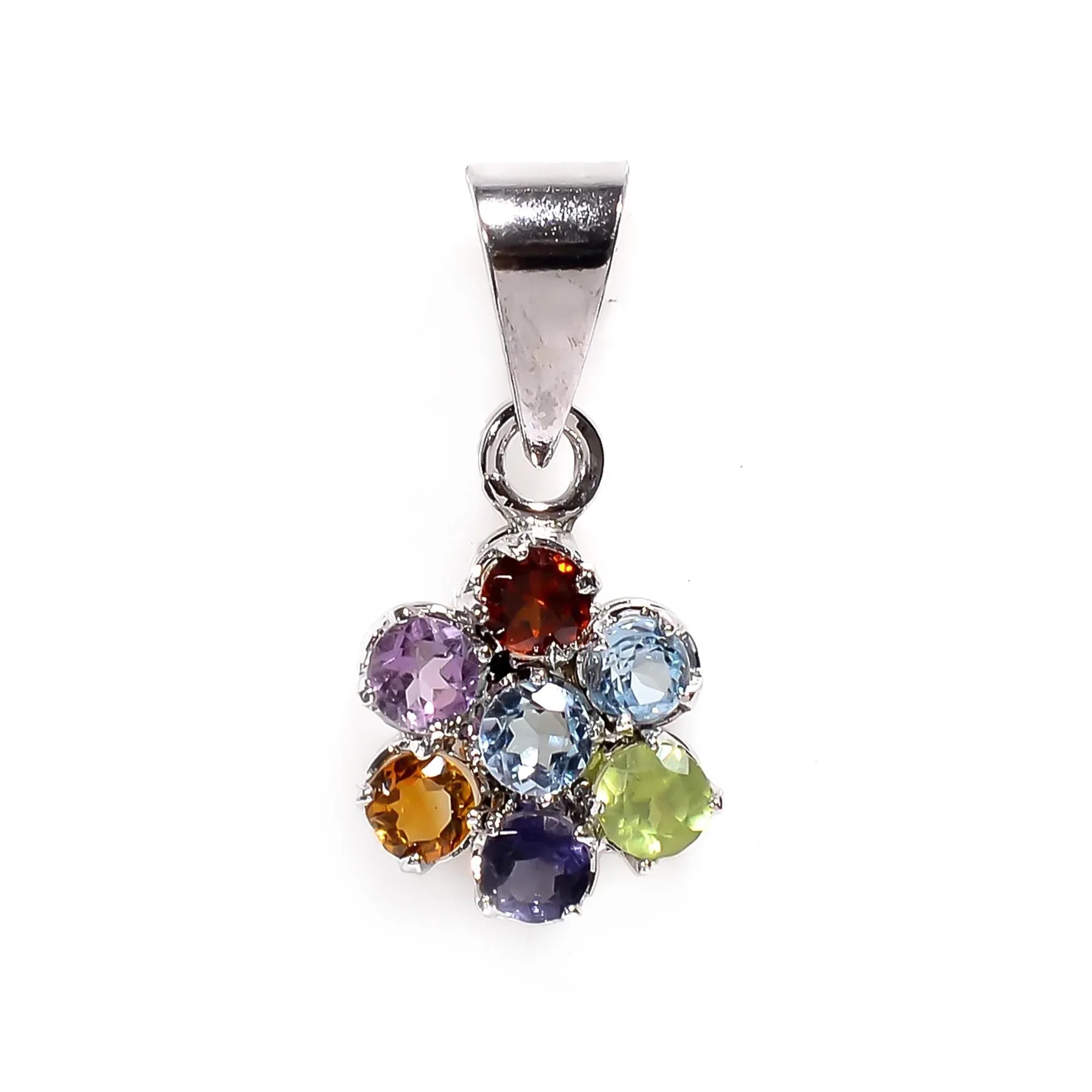 Flower Gemstone Pendant: 925 Sterling Silver, Handmade Jewelry
