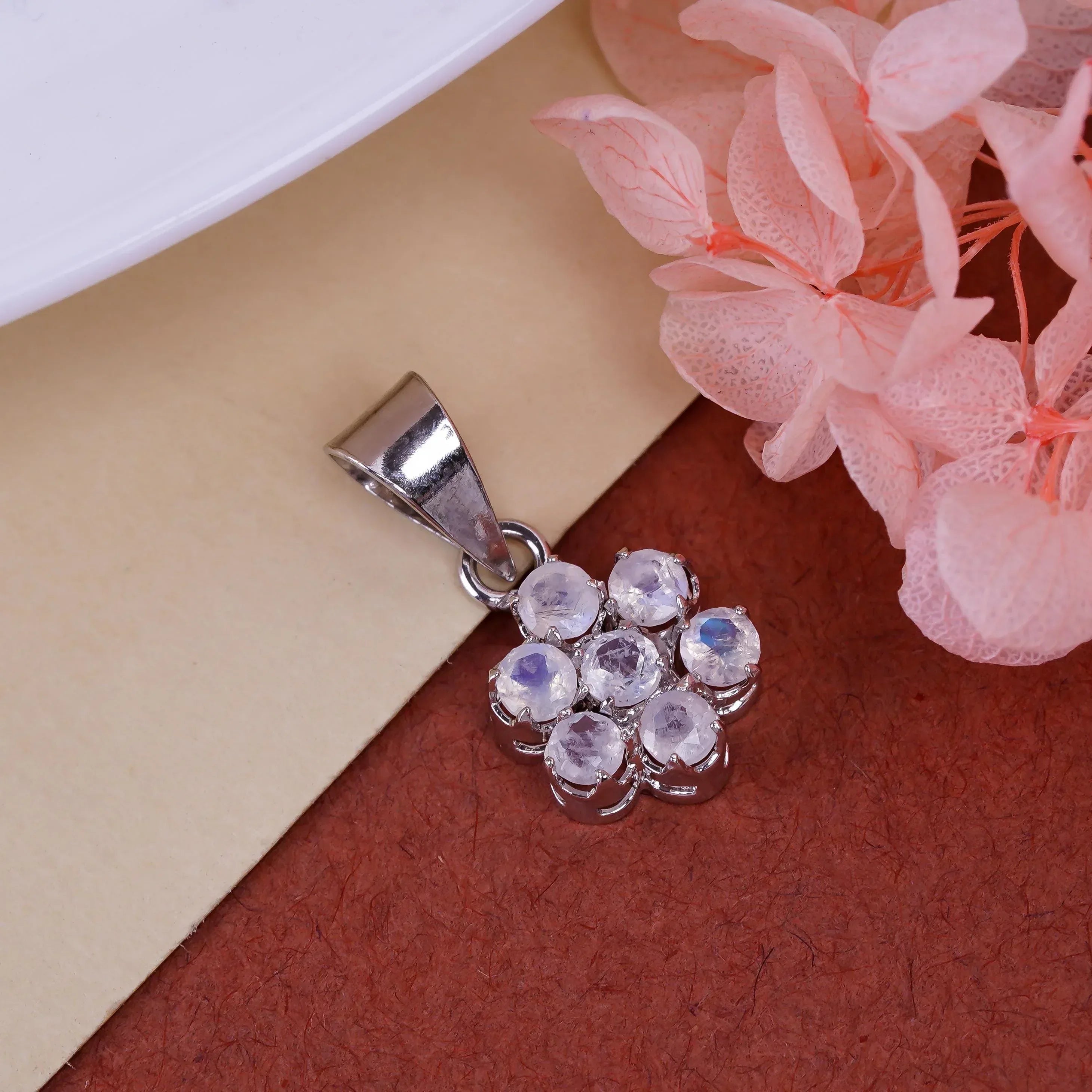 Flower Gemstone Pendant: 925 Sterling Silver, Handmade Jewelry