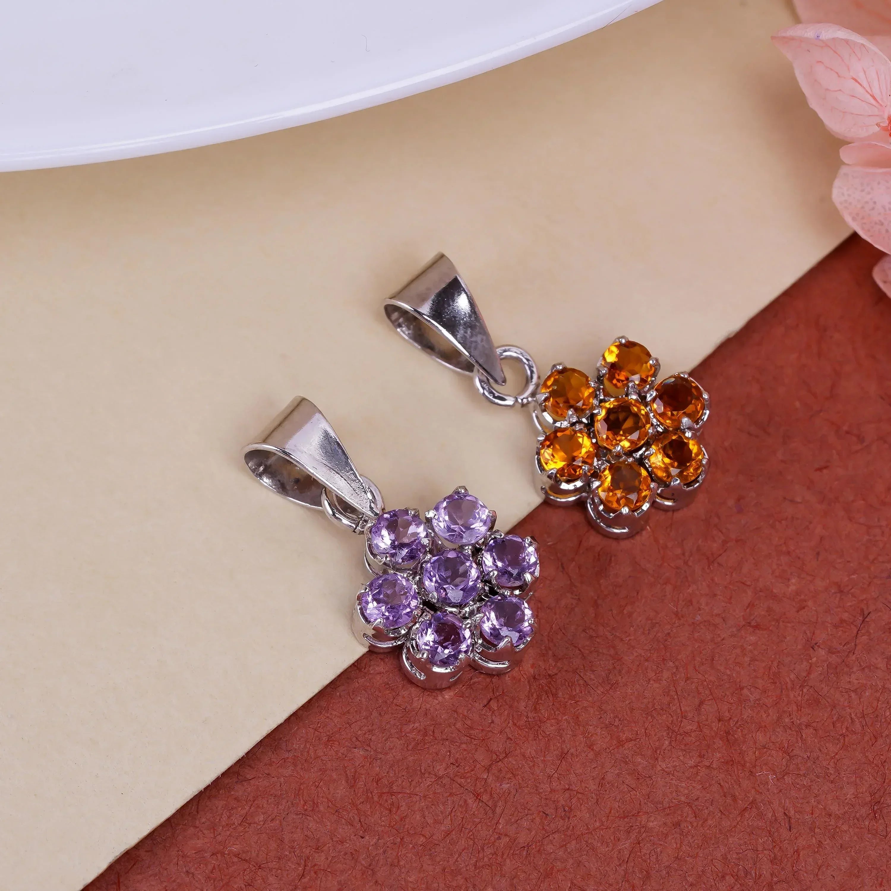Flower Gemstone Pendant: 925 Sterling Silver, Handmade Jewelry
