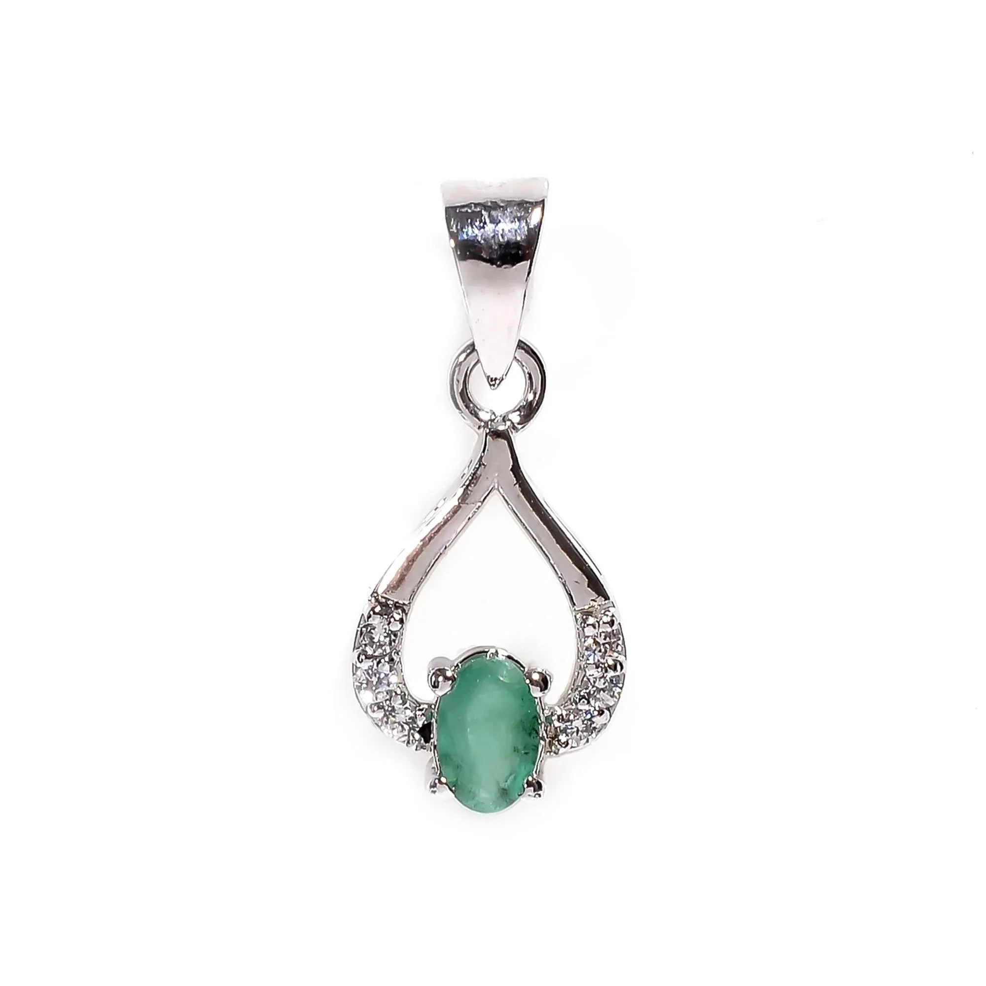 Emerald Gemstone Pendant: 925 Sterling Silver, Oval Stone (4x6mm)