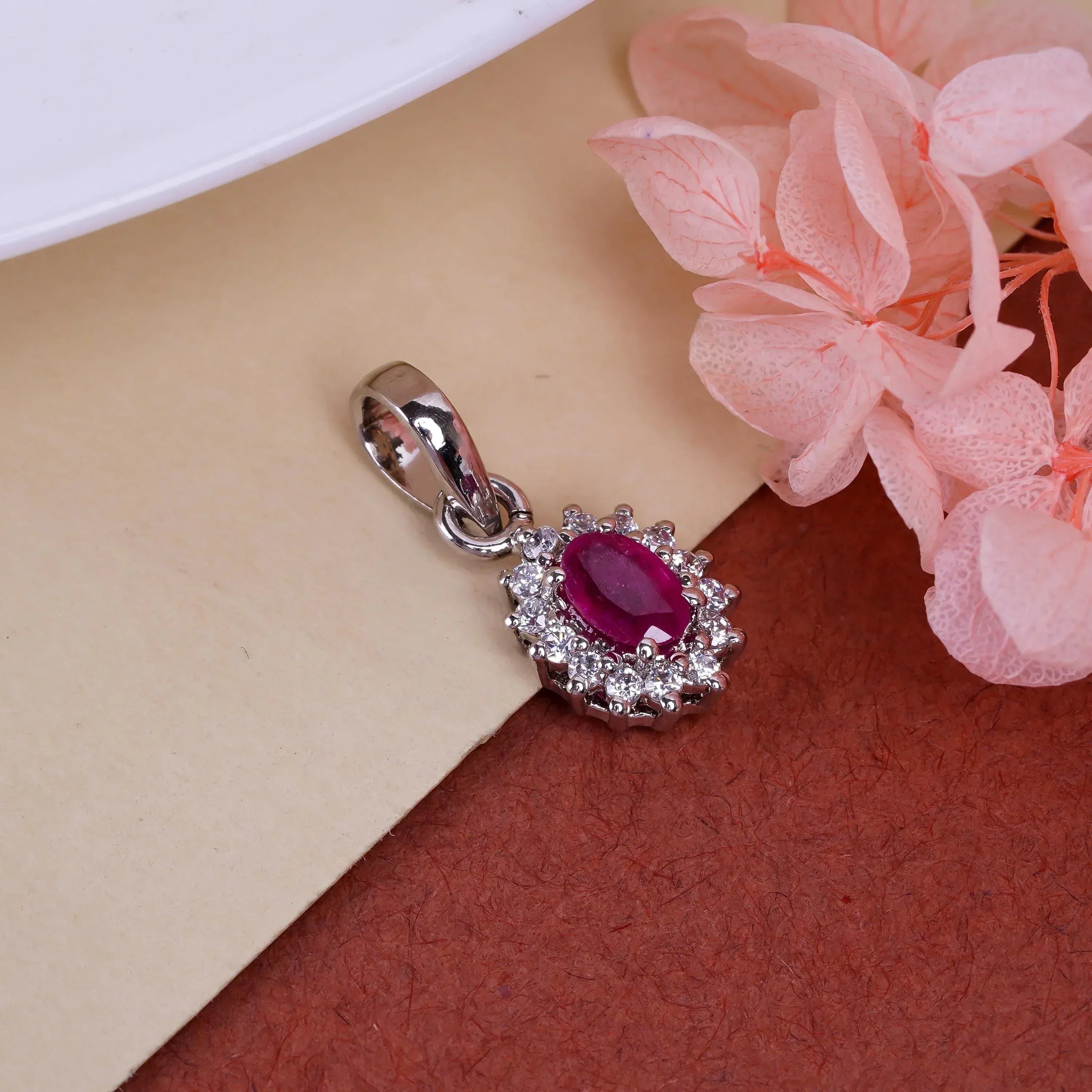 Handmade Pink Ruby 925 Sterling Silver Pendant: Boho Oval Jewelry