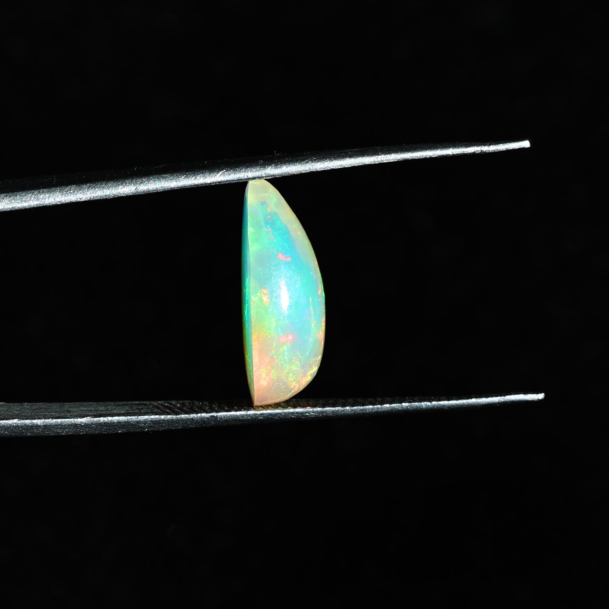 Natural White Ethiopian Fire Opal Cabochon: Pear Shape Loose Gemstone, 3.45 Carat