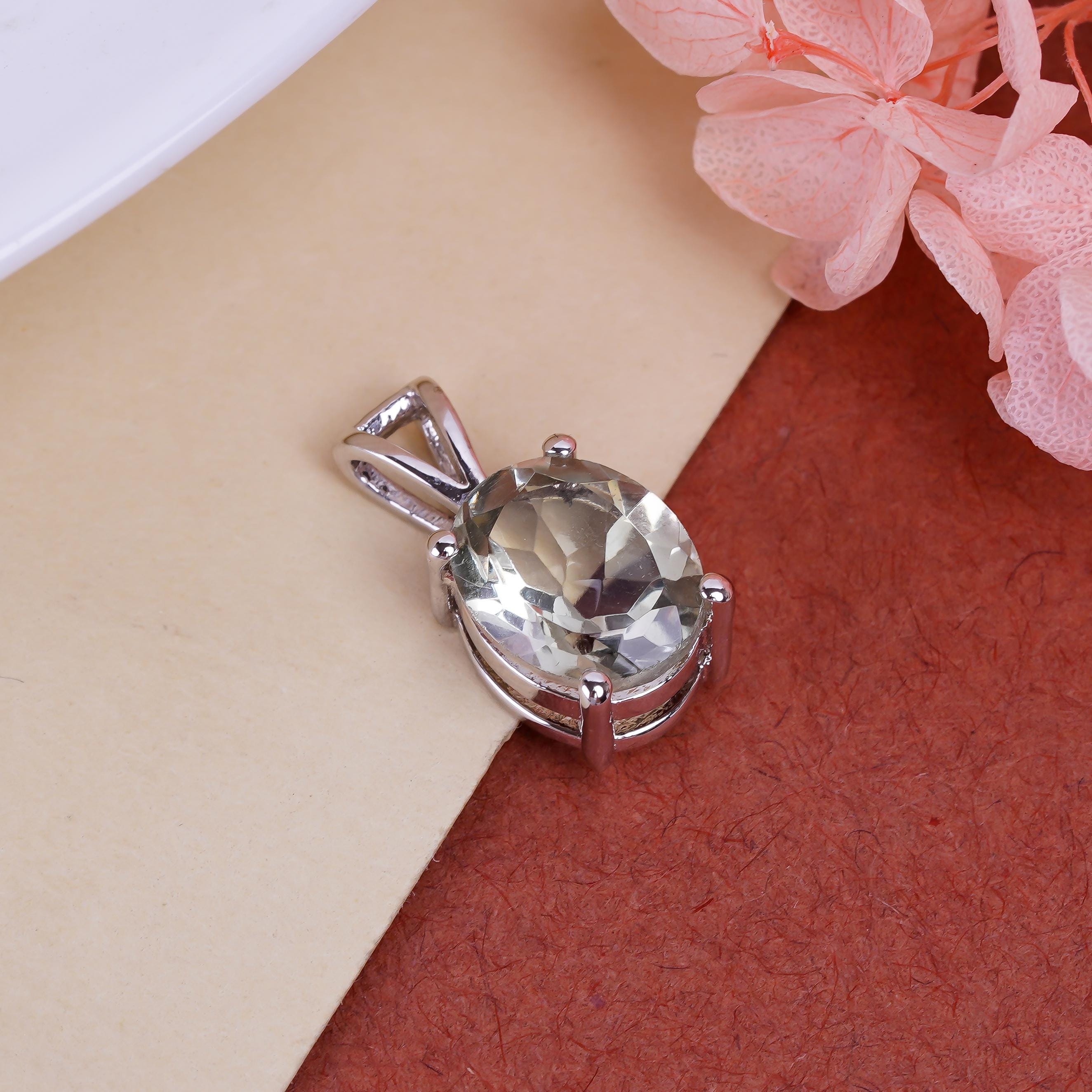 Sterling Silver Gemstone Pendant: Lemon Quartz, Citrine, Green Amethyst (8x10mm)