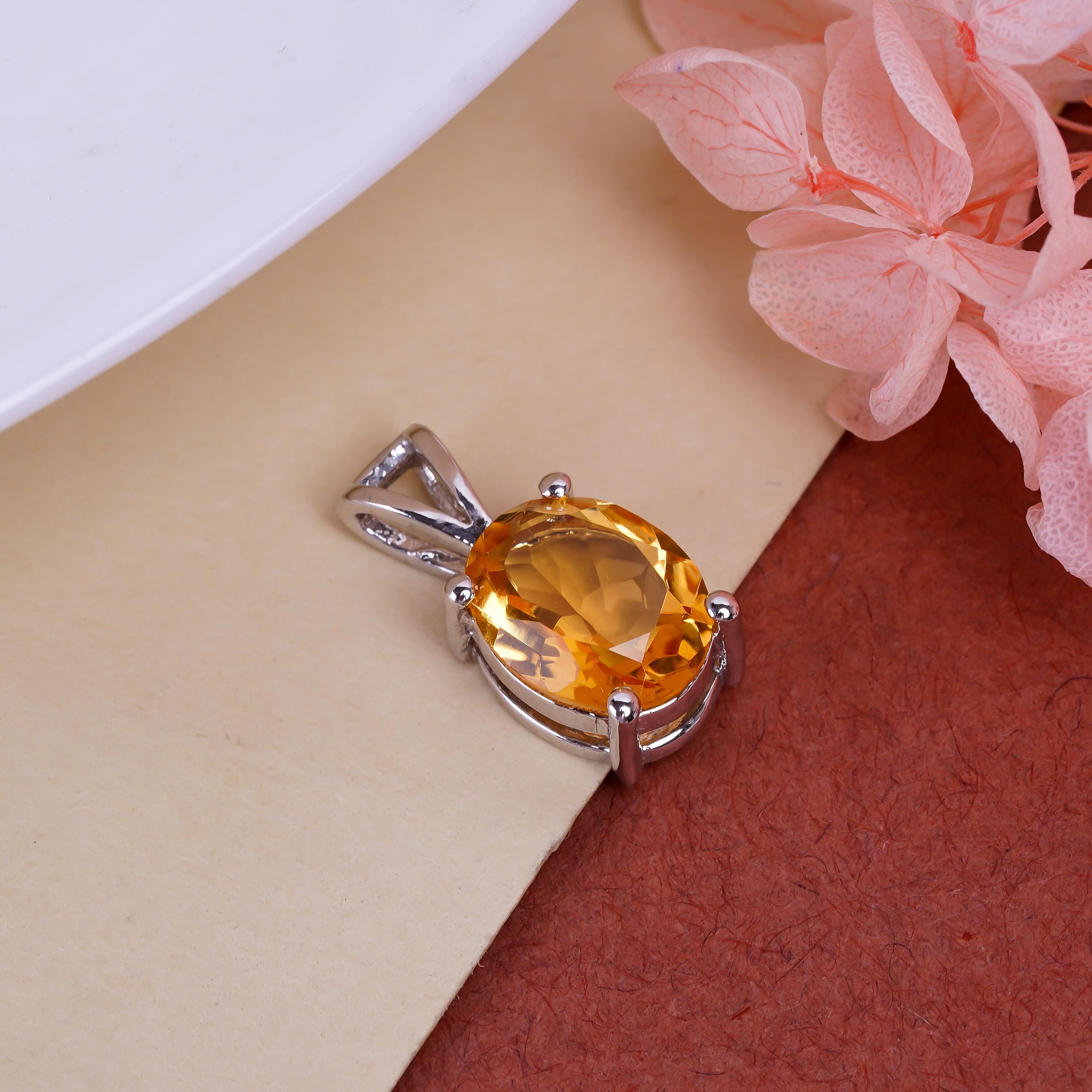 Sterling Silver Gemstone Pendant: Lemon Quartz, Citrine, Green Amethyst (8x10mm)