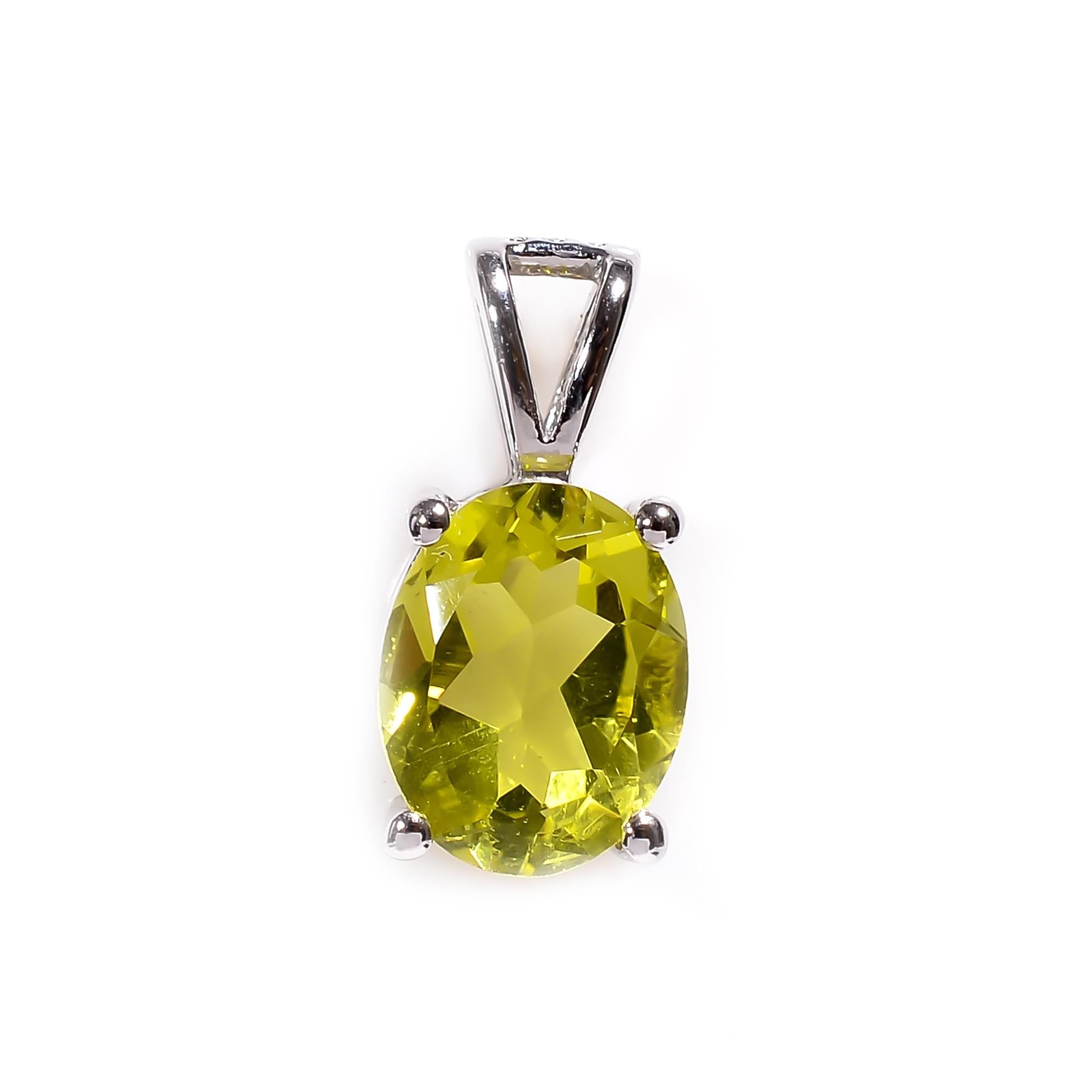 Sterling Silver Gemstone Pendant: Lemon Quartz, Citrine, Green Amethyst (8x10mm)