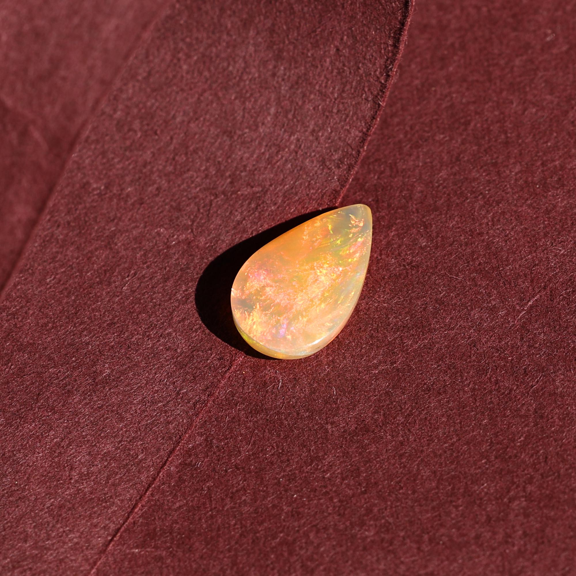 2.70 Carat Ethiopian Fire Opal Cabochon: Pear Shape Loose Gemstone