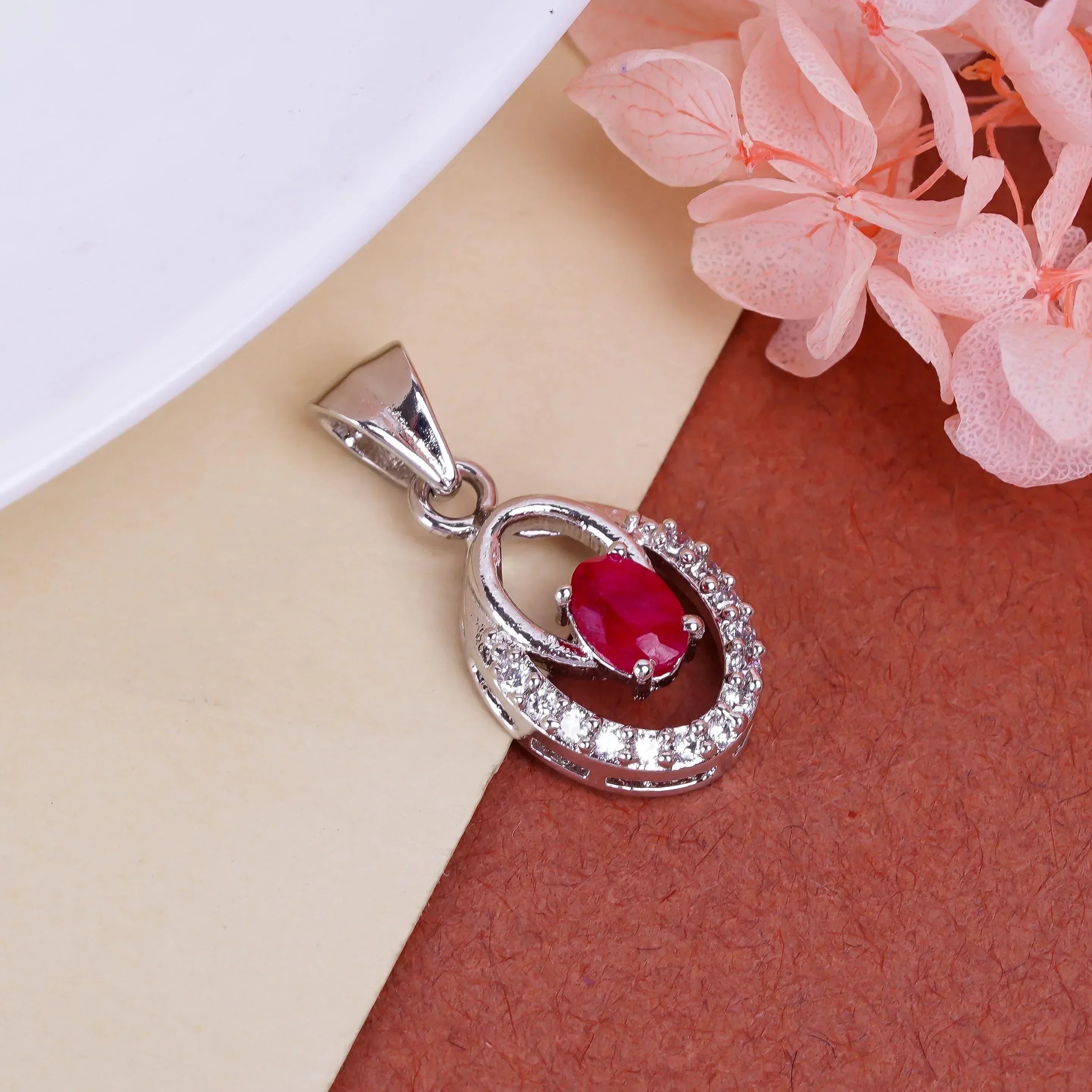 Handmade 925 Sterling Silver Gemstone Pendant: Oval Ruby, Emerald, Sapphire