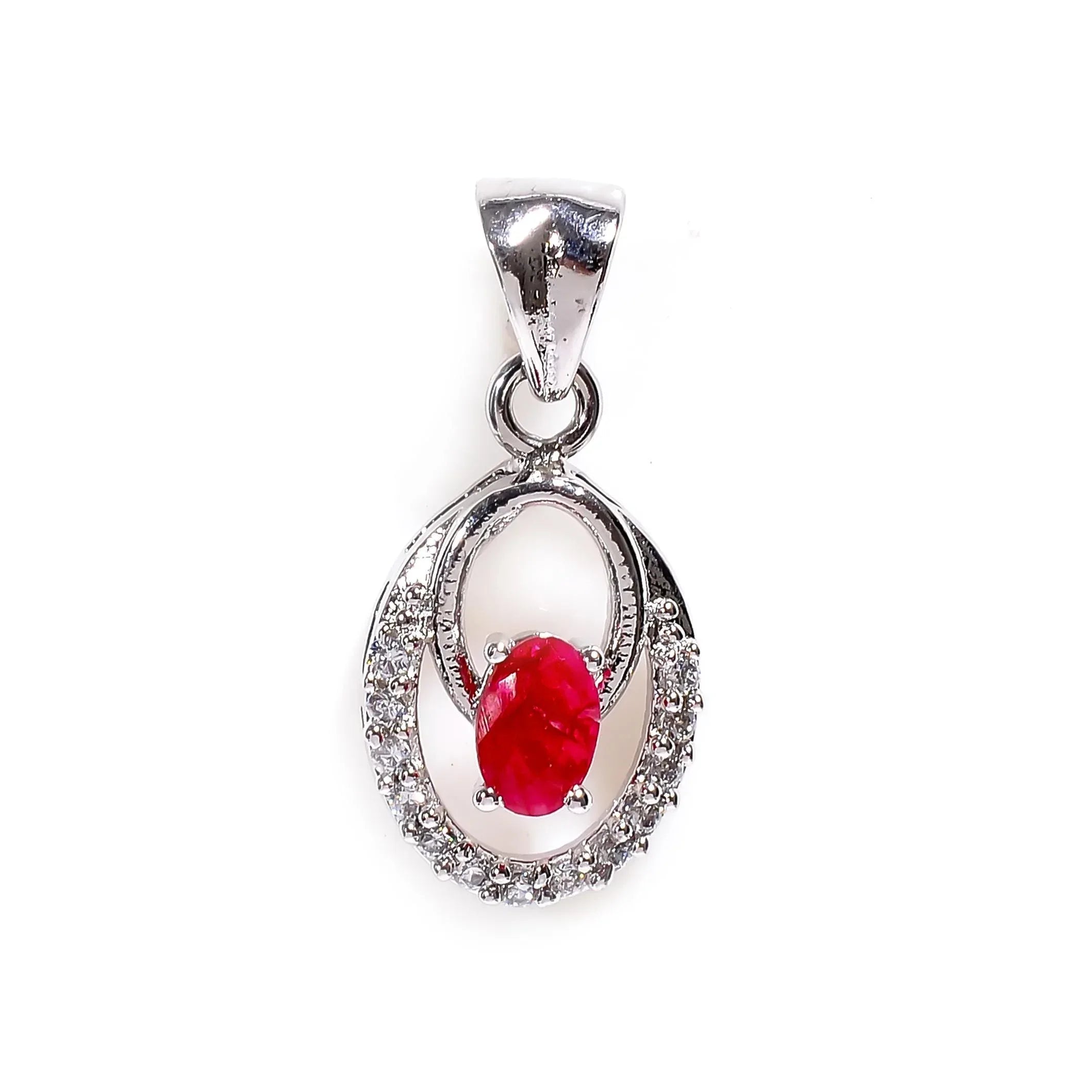 Handmade 925 Sterling Silver Gemstone Pendant: Oval Ruby, Emerald, Sapphire
