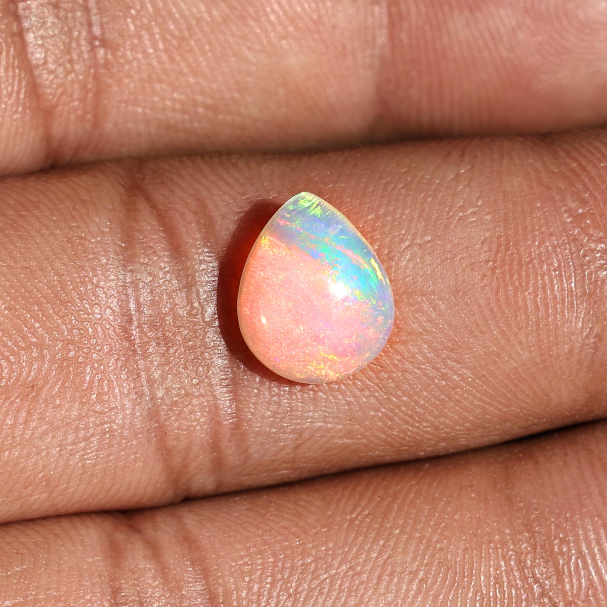 1.90 Carat Welo Fire Opal Cabochon: Pear-Cut Ethiopian Gemstone