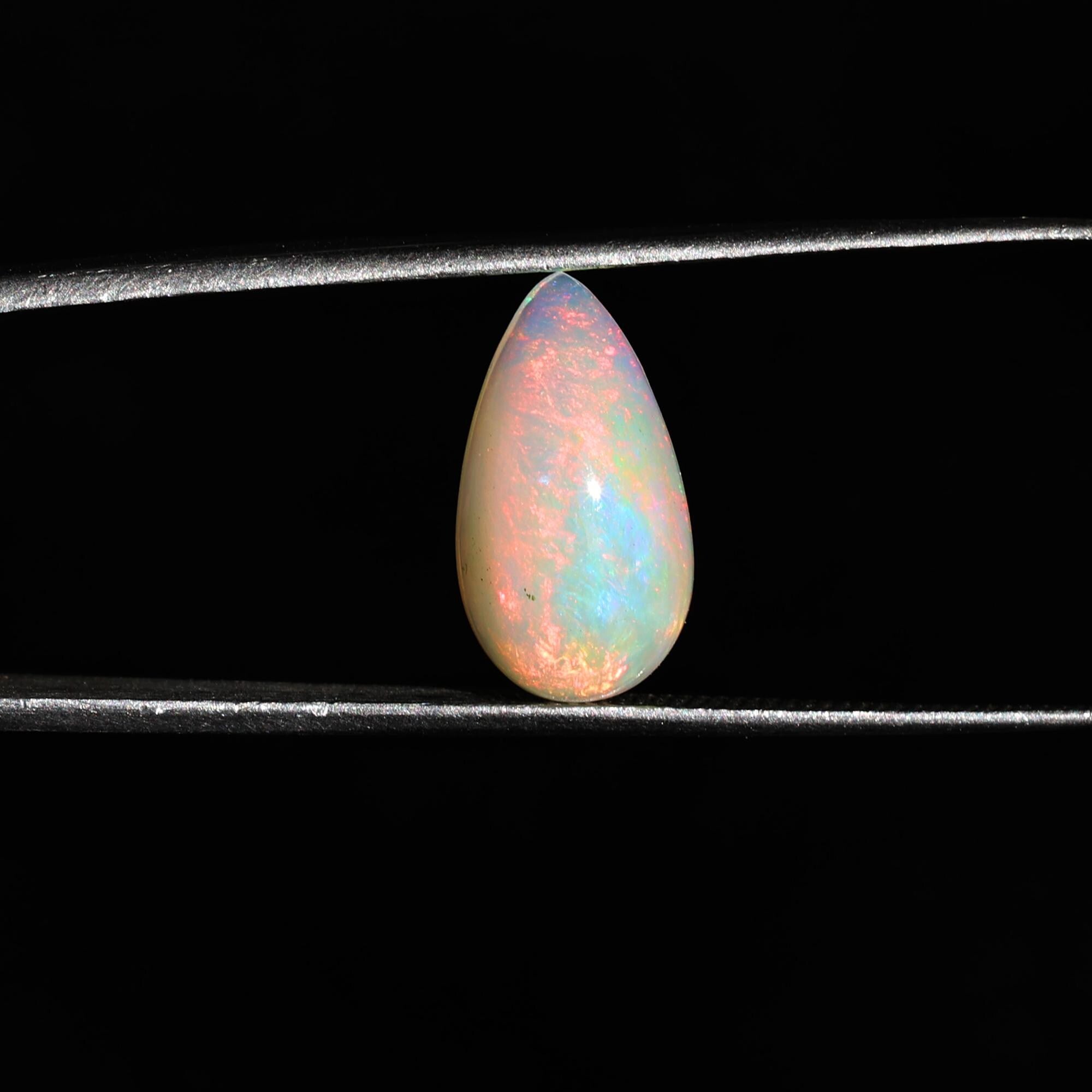 3 Carat White Ethiopian Opal Cabochon: Pear Gemstone for Jewelry