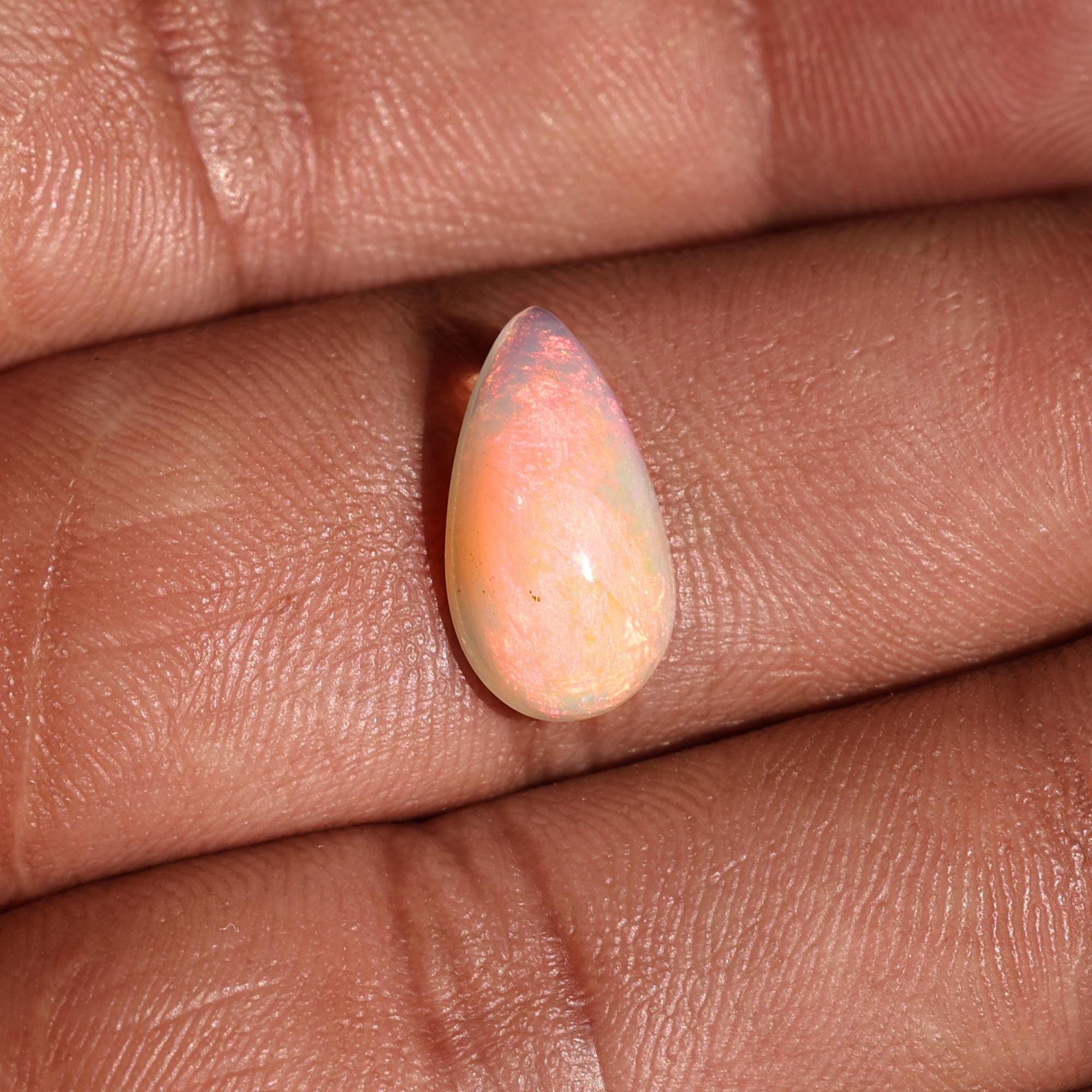3 Carat White Ethiopian Opal Cabochon: Pear Gemstone for Jewelry