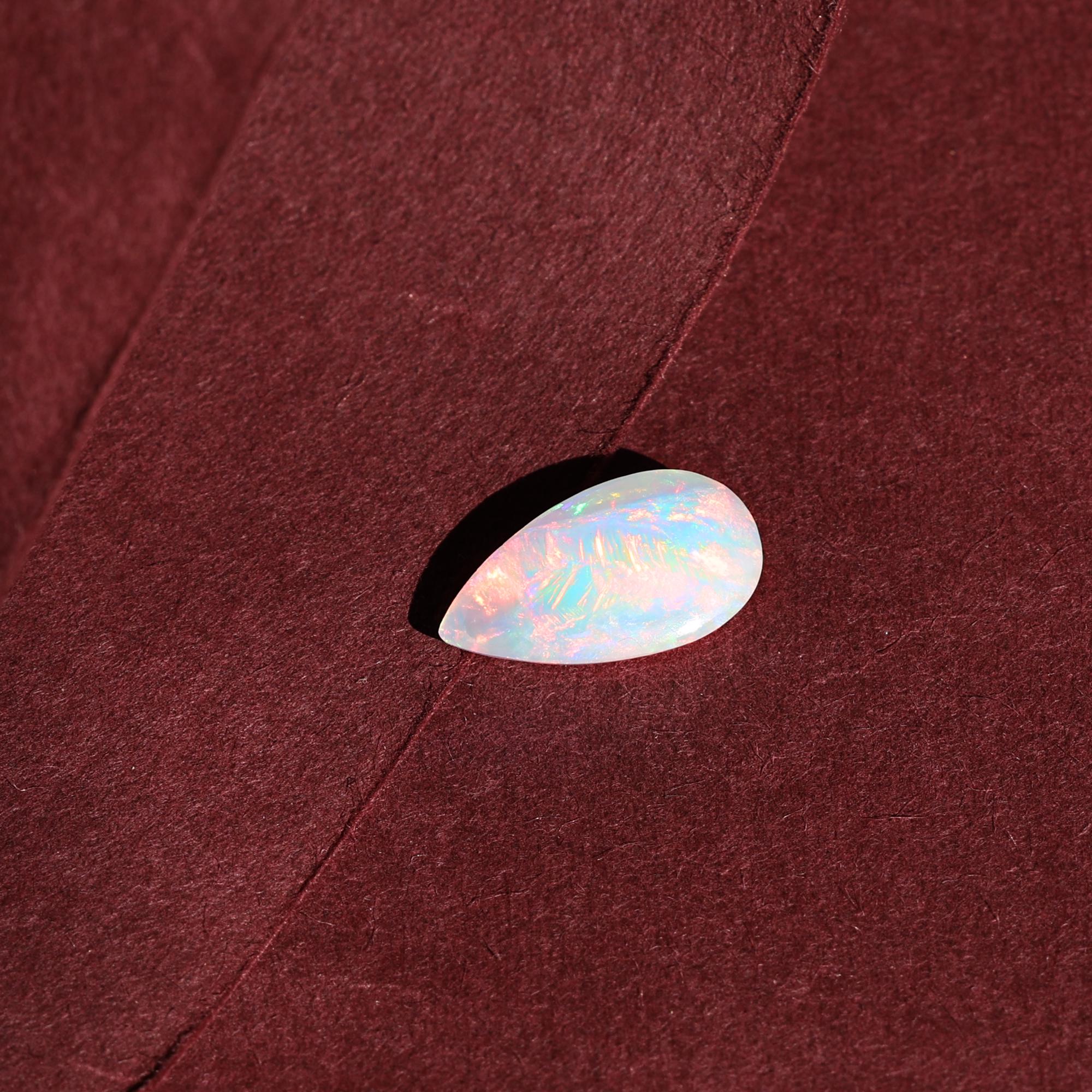 2.30 Carat White Ethiopian Opal Cabochon: Pear-Shaped Loose Gemstone