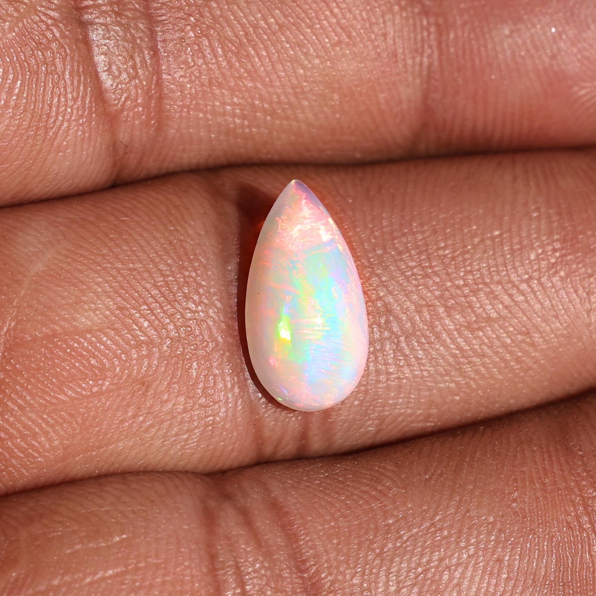 2.30 Carat White Ethiopian Opal Cabochon: Pear-Shaped Loose Gemstone