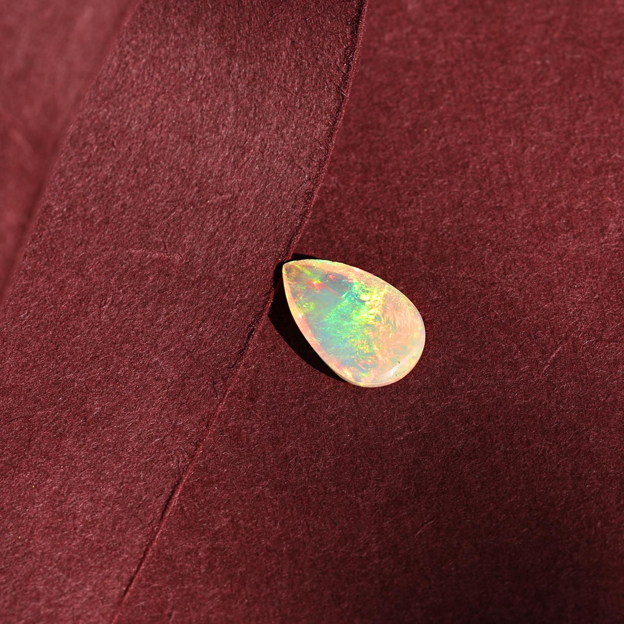 AAA Fire Opal Cabochon: 1.90 Carat Pear Welo Ethiopian Opal
