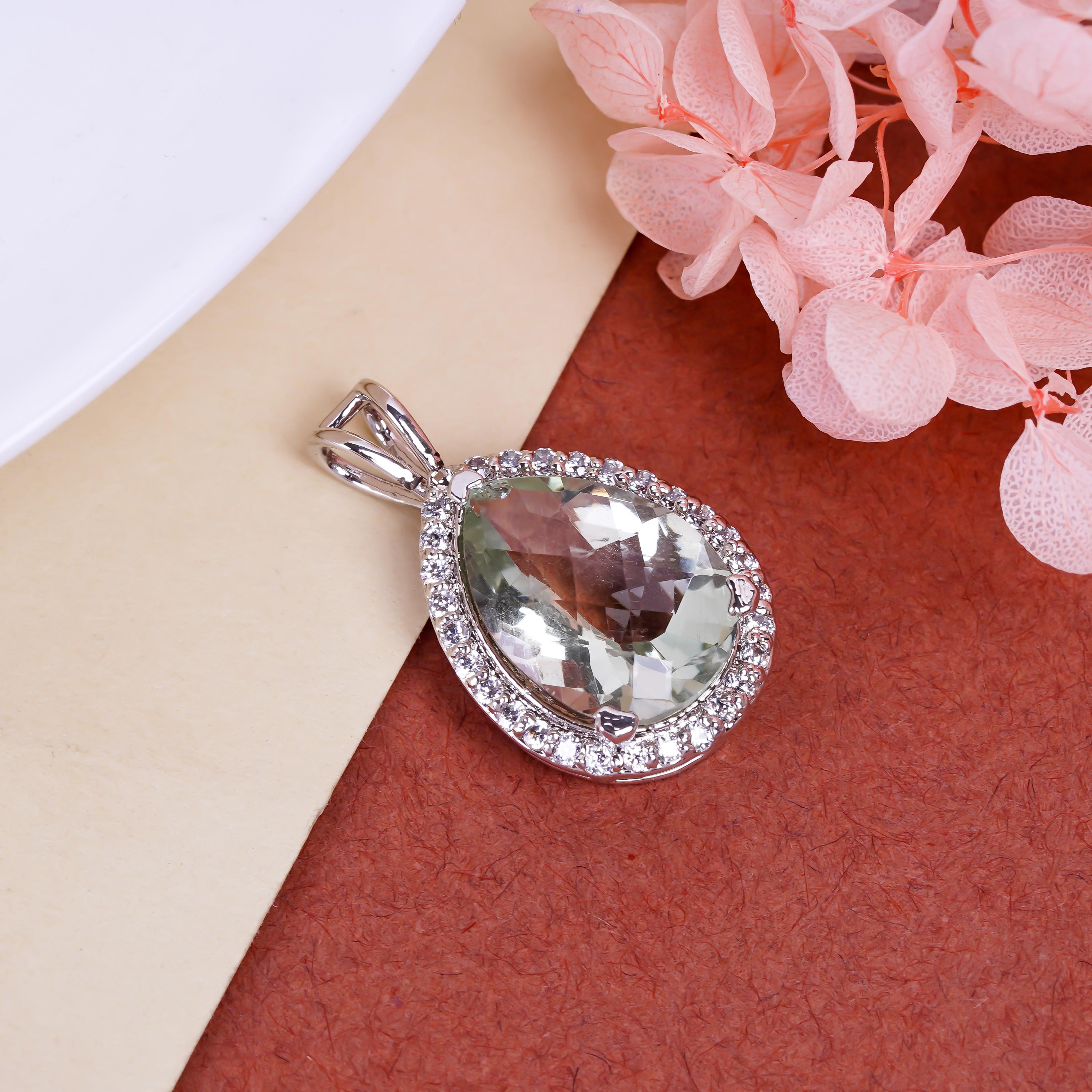 Rose Quartz Pendant: 925 Sterling Silver Pear-Shaped Healing Jewelry