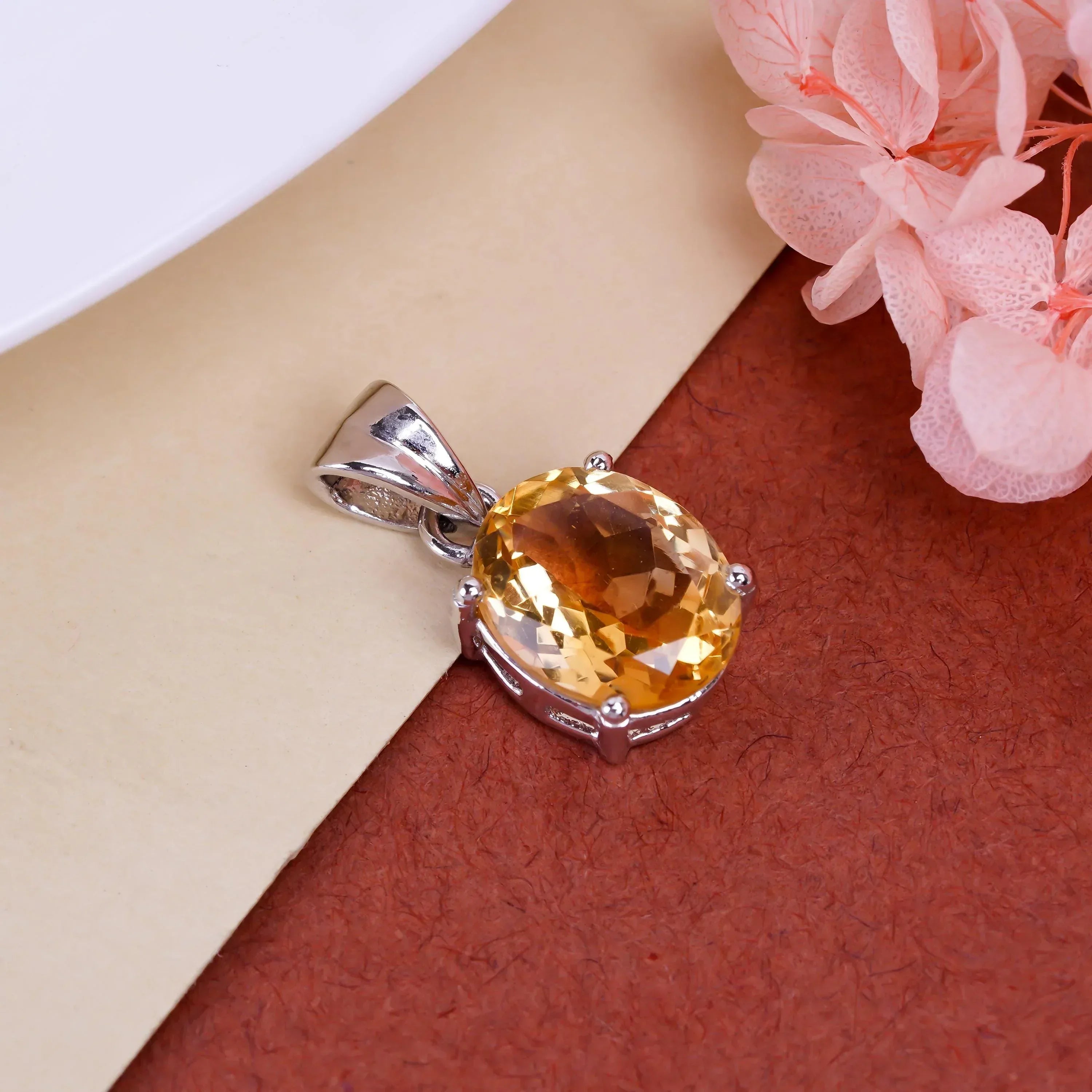 Amethyst or Citrine Pendant: Oval Sterling Silver Bohemian Jewelry
