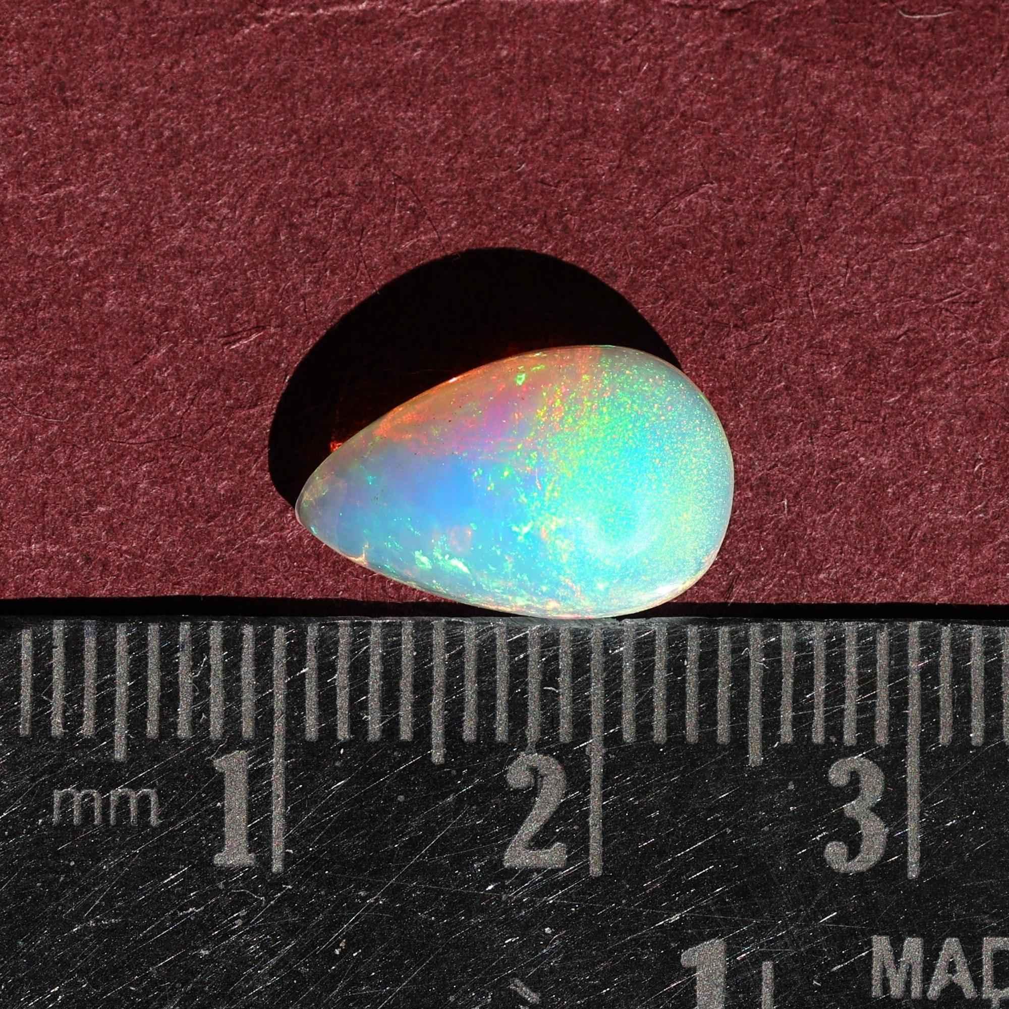 Ethiopian Fire Opal Cabochon: White Pear-Cut Loose Gemstone, 2.80 Carat loose gemstones