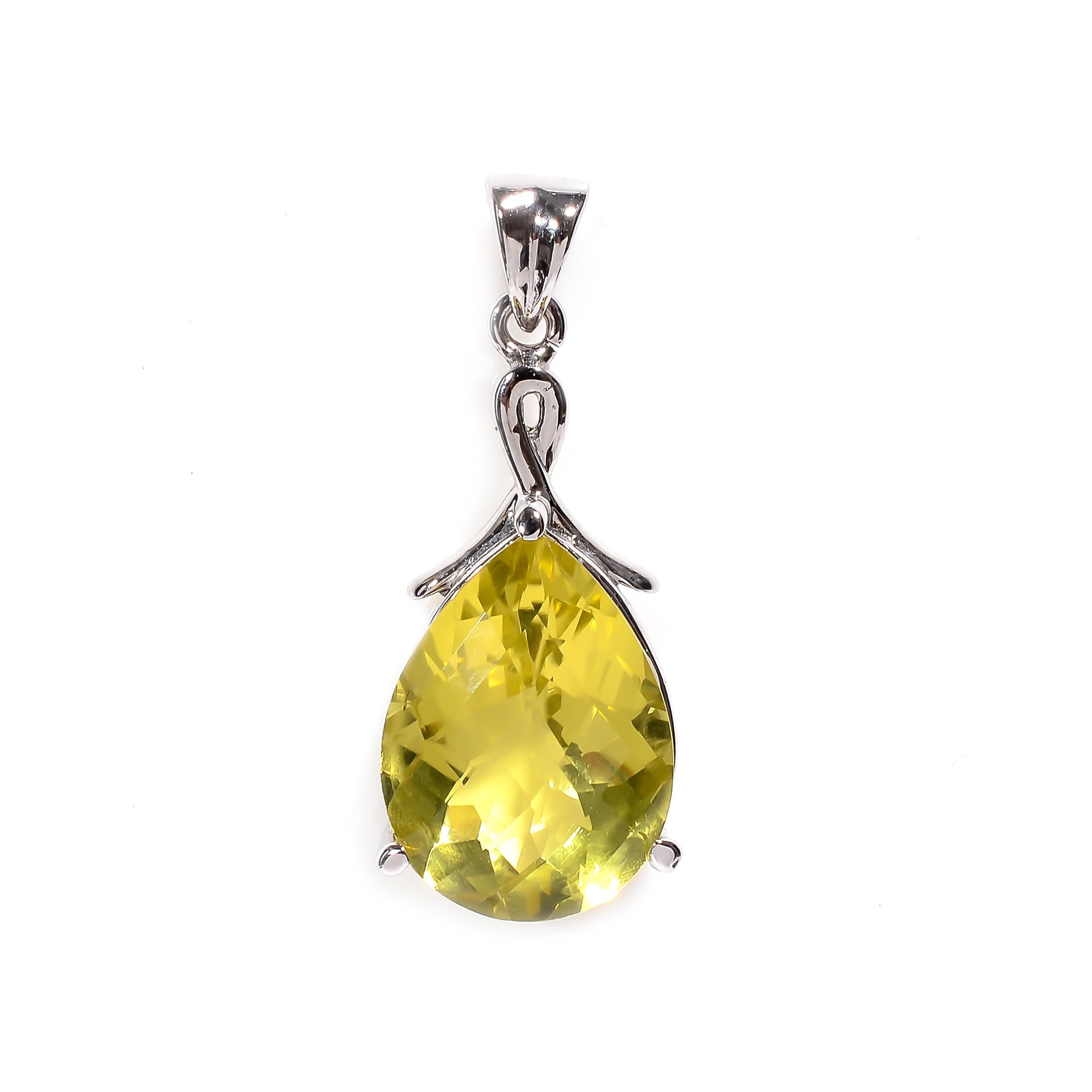Prasiolite Pear Pendant: Sterling Silver Bohemian Jewelry, 14x21mm