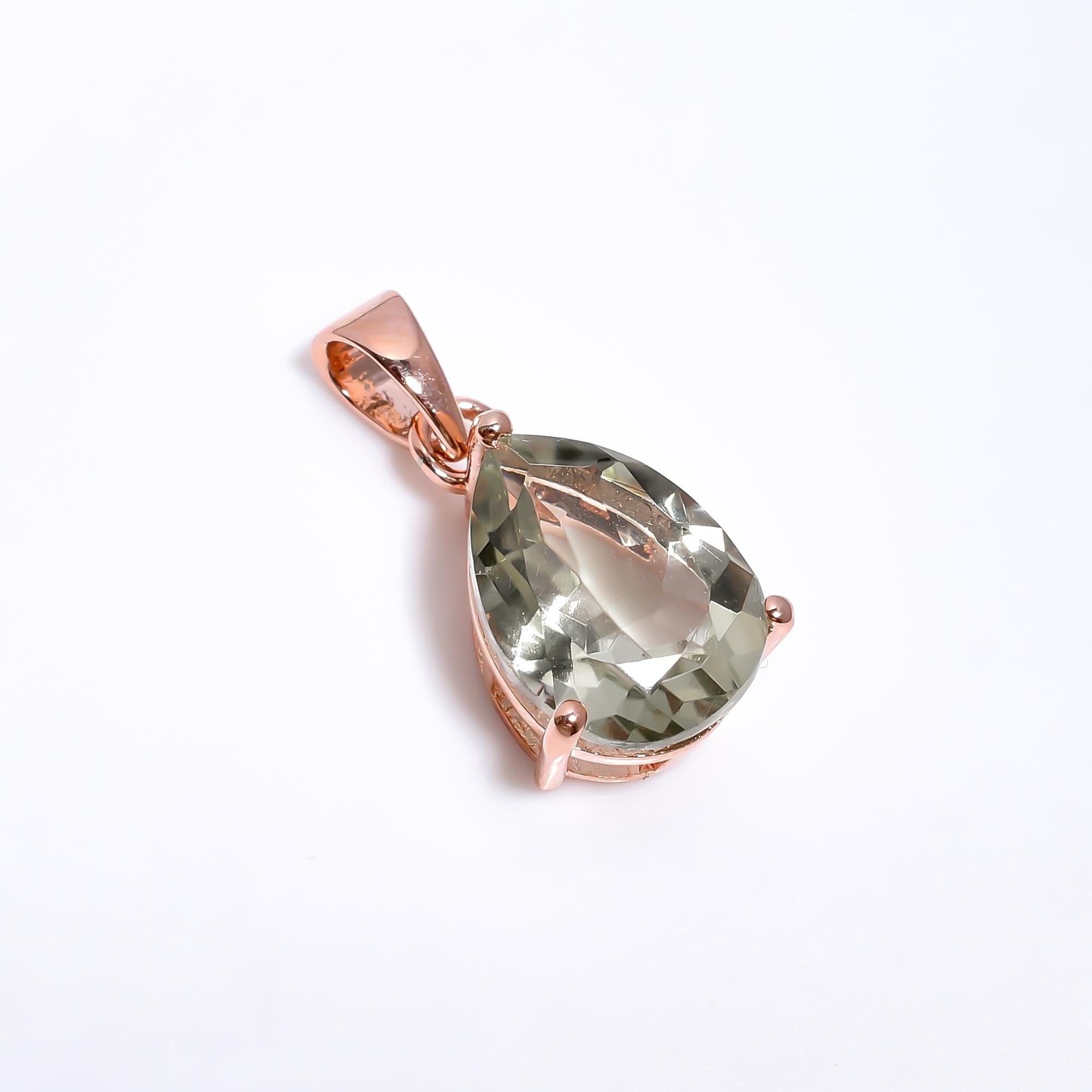 Green Amethyst Pendant: 925 Sterling Silver Pear Prasiolite Jewelry