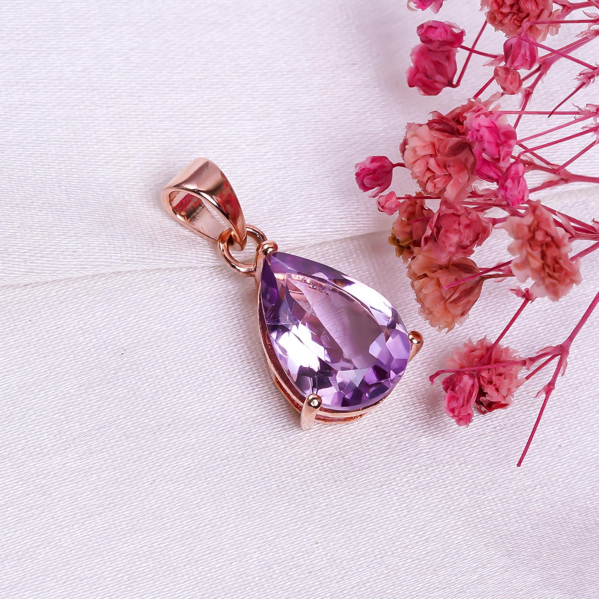 Amethyst Pear Pendant: Handmade 925 Sterling Silver Bohemian Jewelry