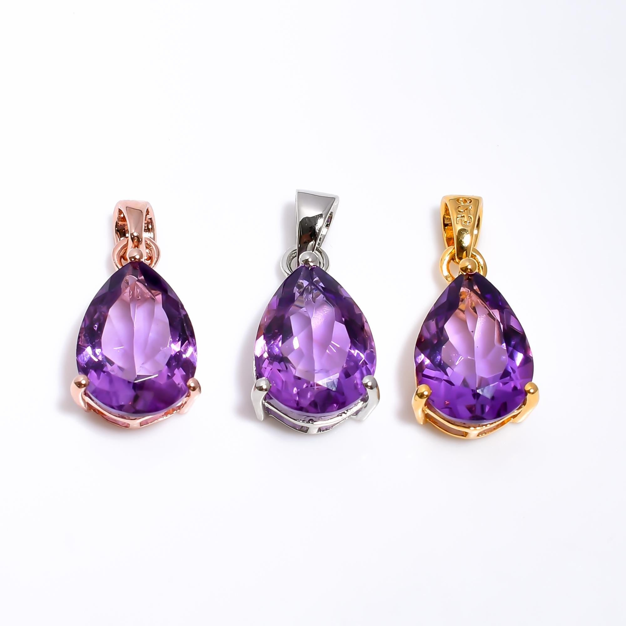 Amethyst Pear Pendant: Handmade 925 Sterling Silver Bohemian Jewelry