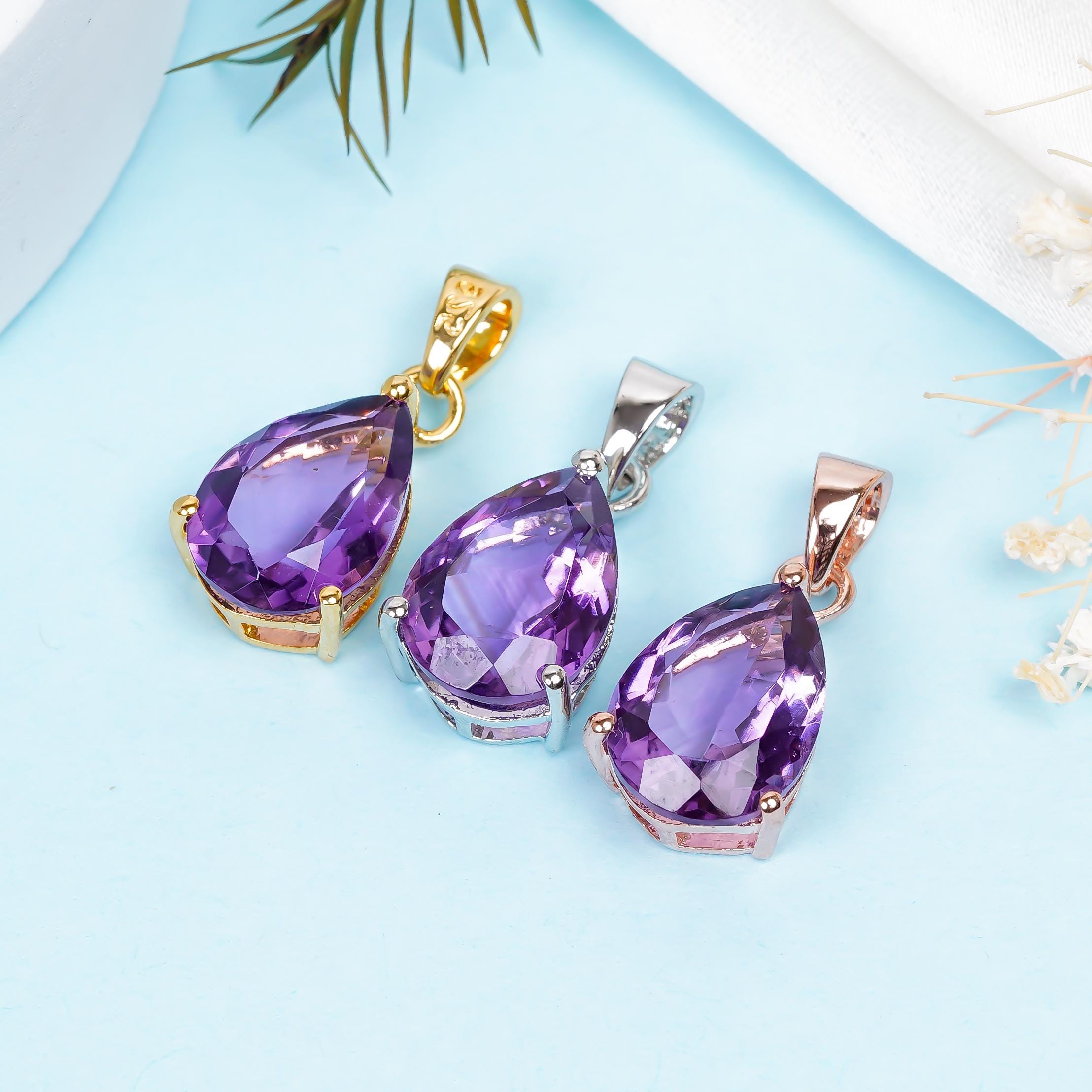 Amethyst Pear Pendant: Handmade 925 Sterling Silver Bohemian Jewelry