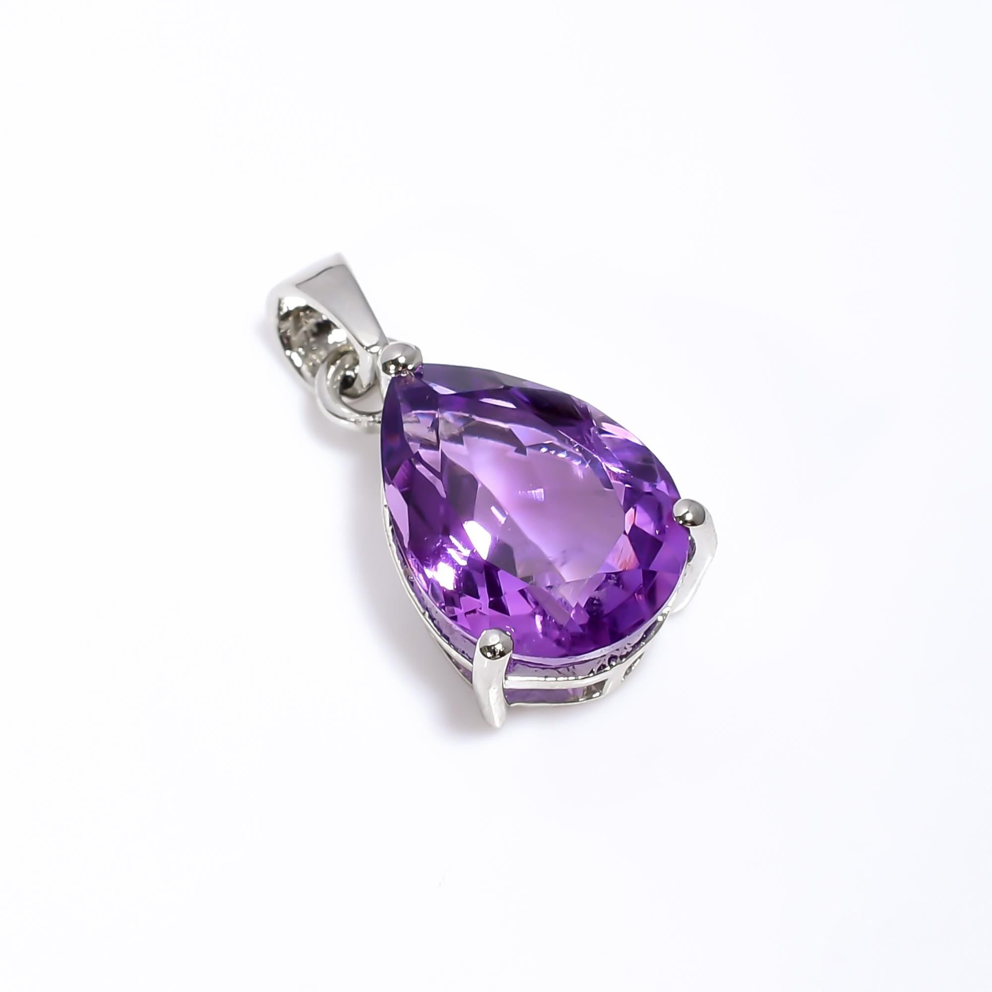 Amethyst Pear Pendant: Handmade 925 Sterling Silver Bohemian Jewelry