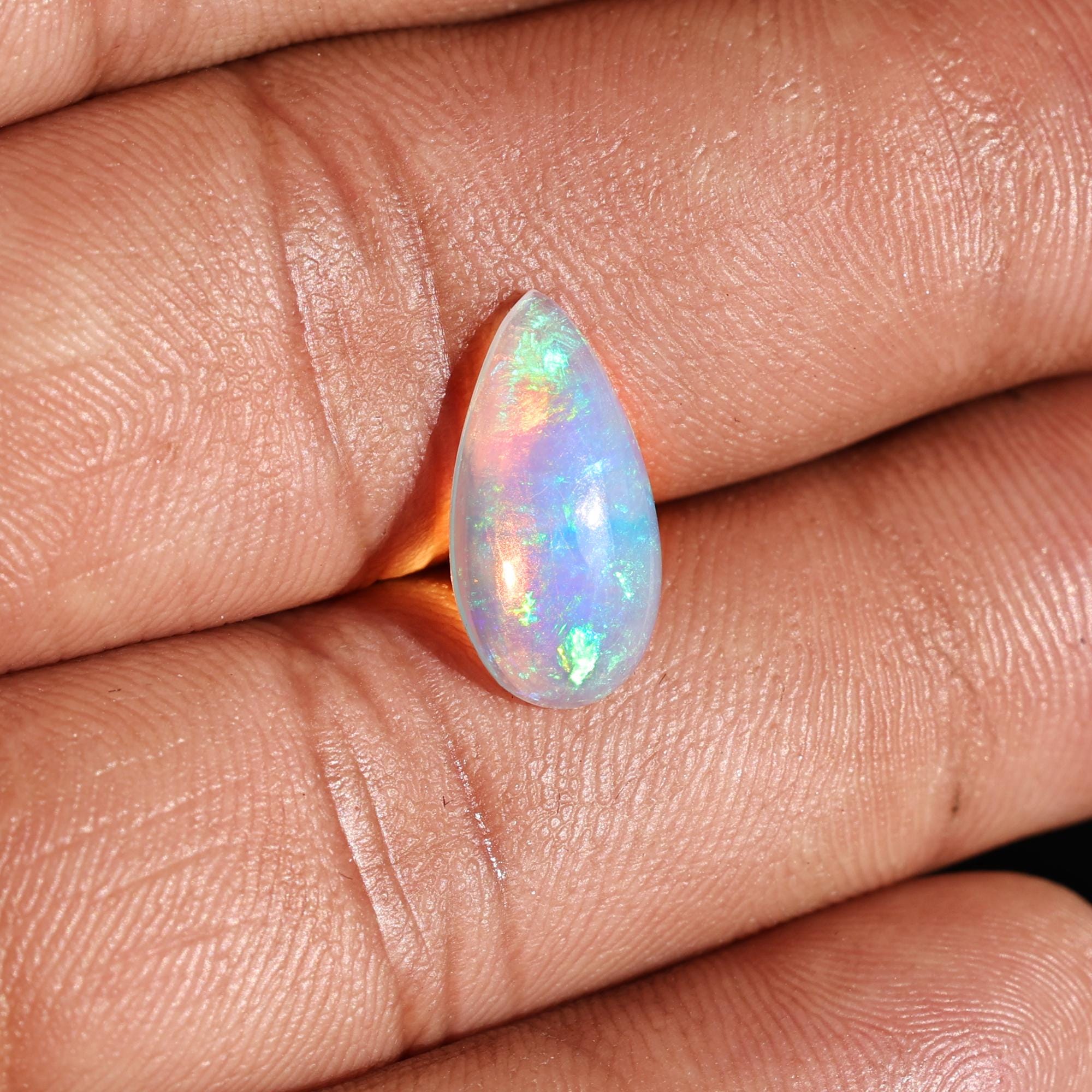 2.20 Carat Ethiopian White Opal Stone: Pear Cabochon Gemstone
