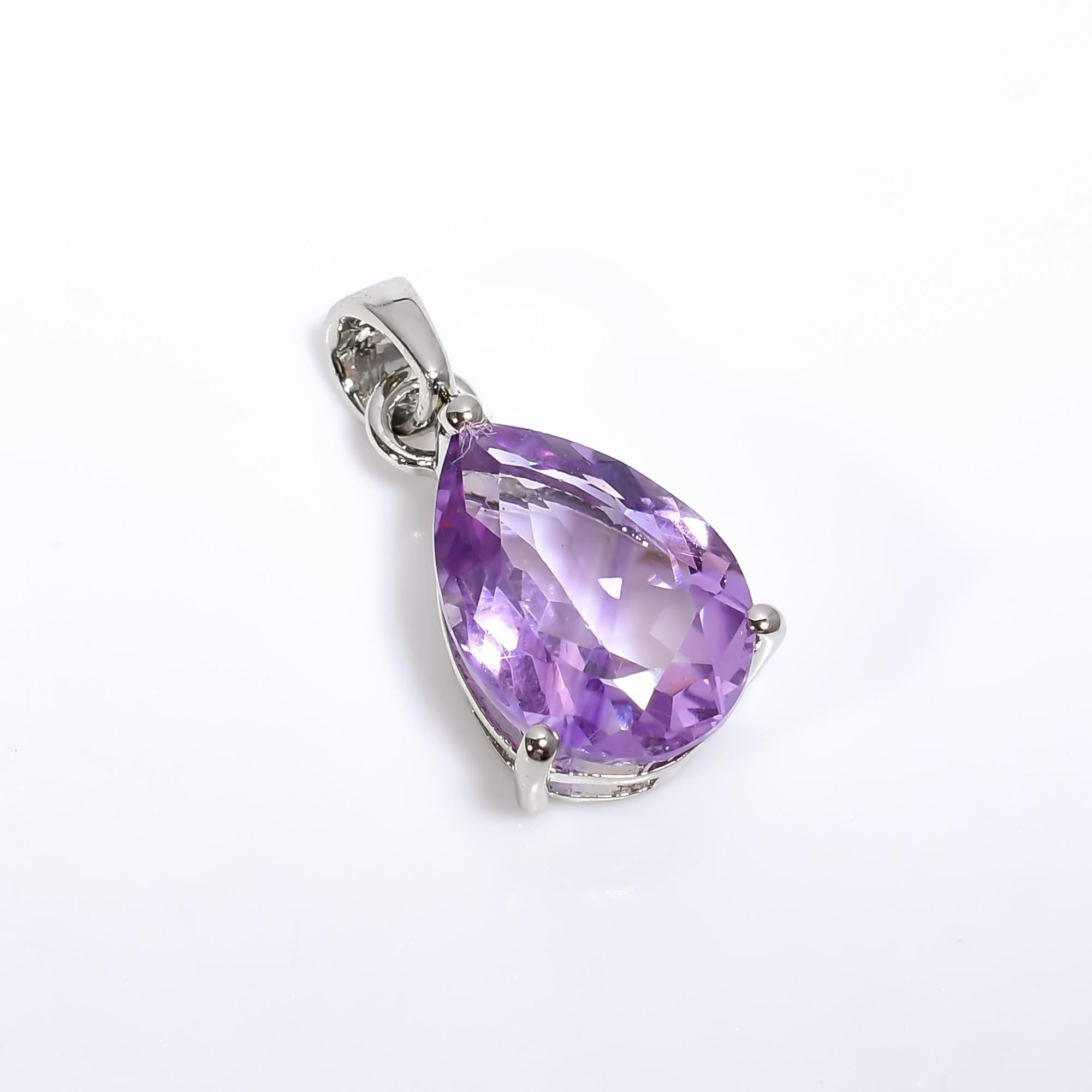 Pink Amethyst Pendant: 925 Sterling Silver Pear, February Birthstone