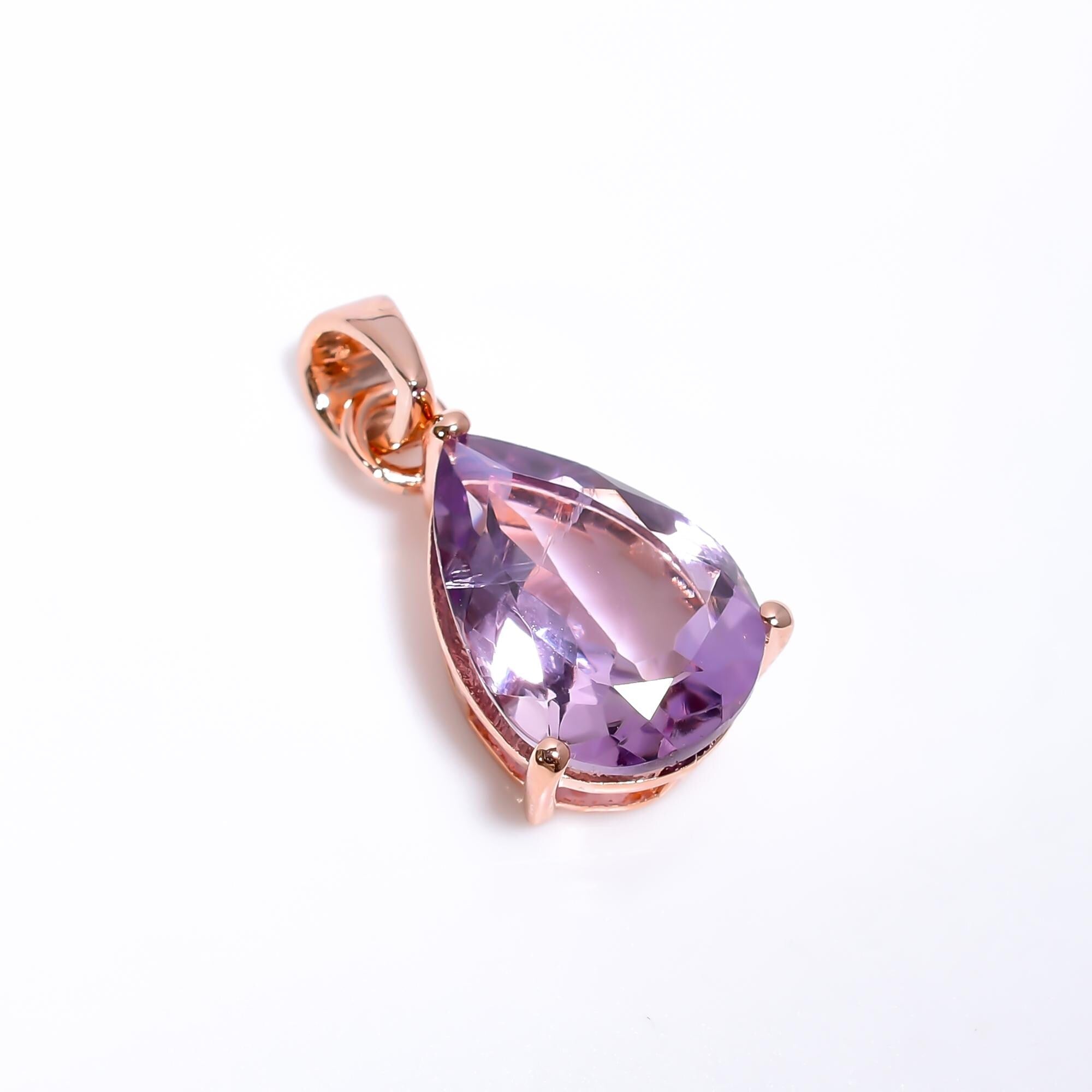 Pink Amethyst Pendant: 925 Sterling Silver Pear, February Birthstone