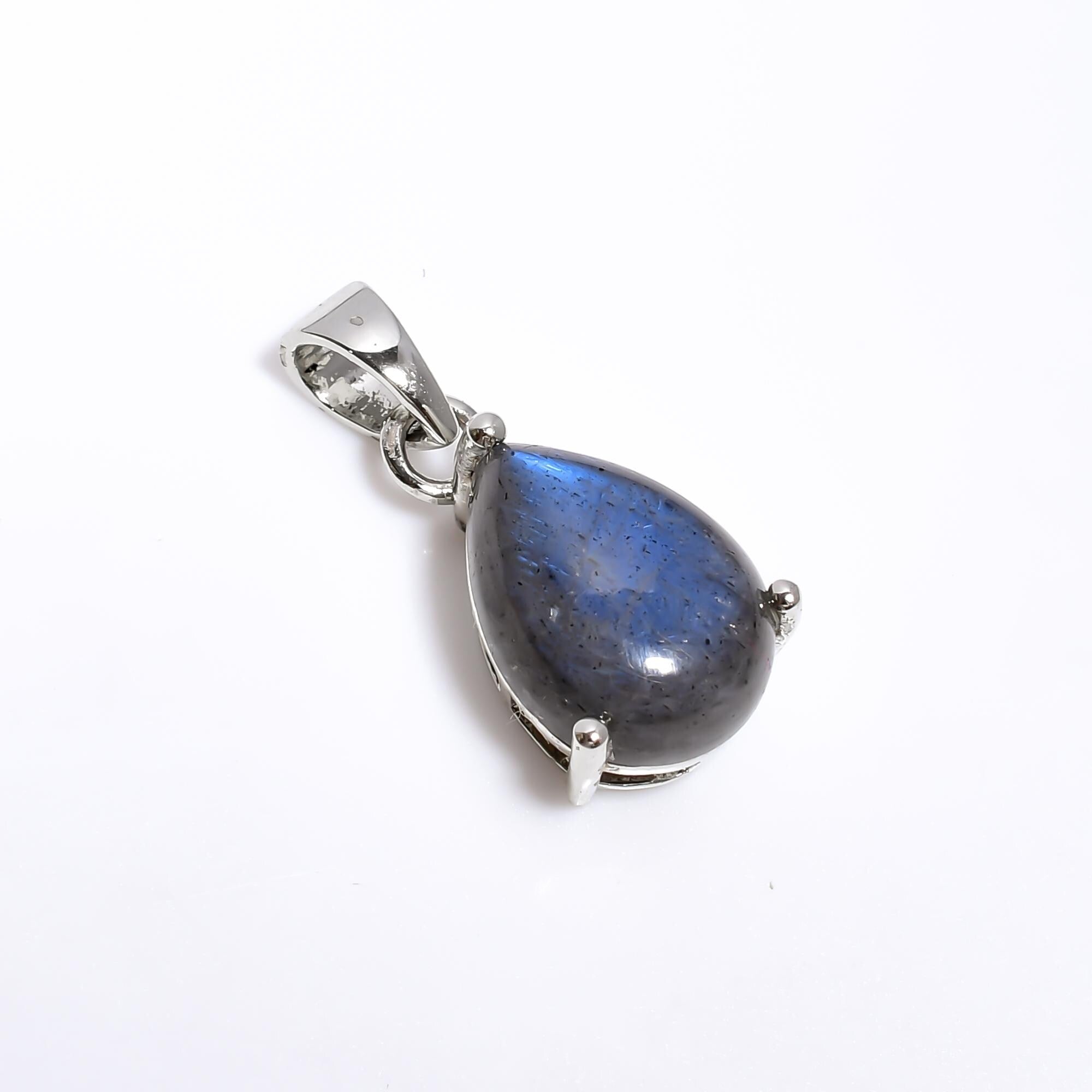 Blue Fire Labradorite Pendant: 925 Sterling Silver Pear Jewelry