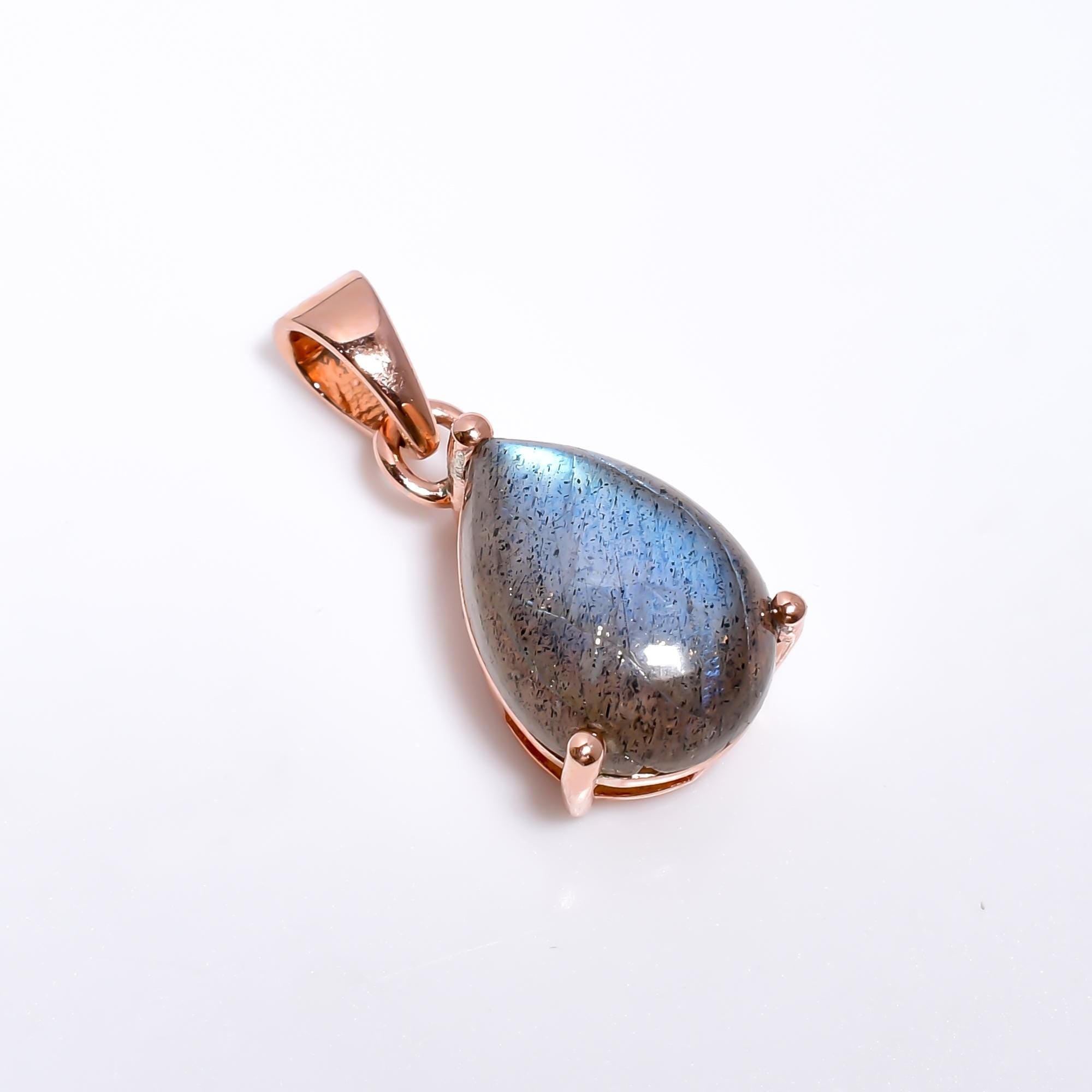 Blue Fire Labradorite Pendant: 925 Sterling Silver Pear Jewelry