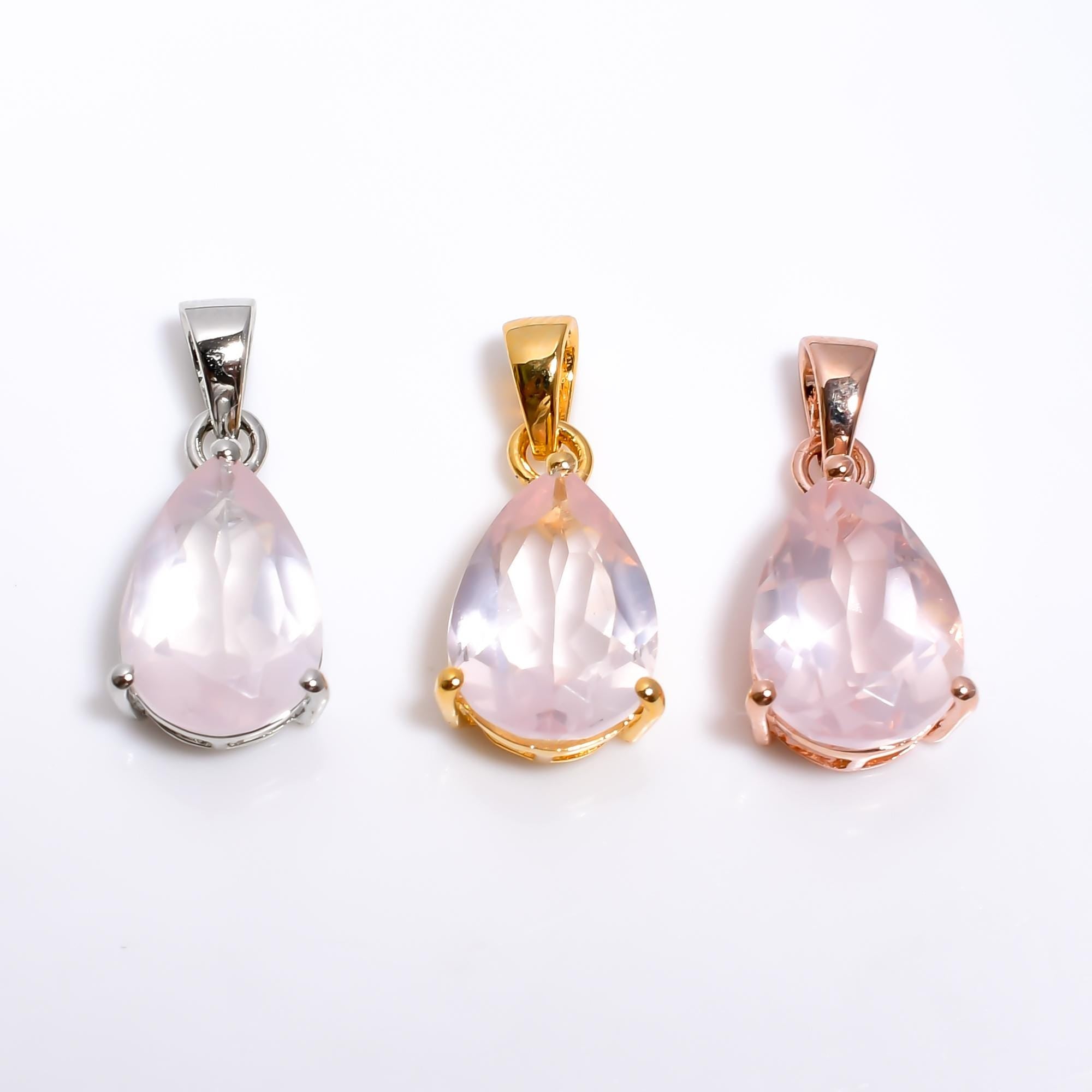 Handmade 925 Sterling Silver Rose Quartz Pear Pendant: Fine Jewelry