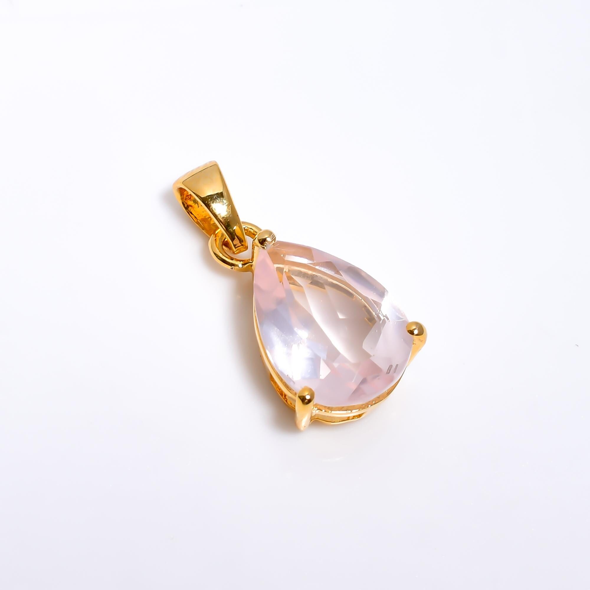 Handmade 925 Sterling Silver Rose Quartz Pear Pendant: Fine Jewelry