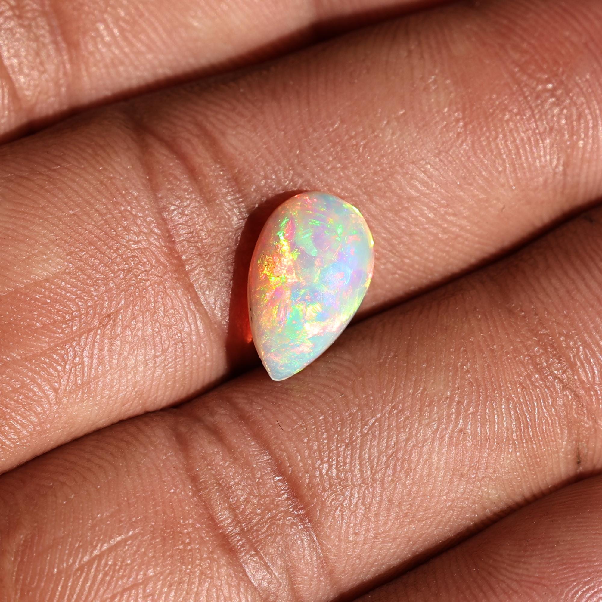 1.75 Carat White Ethiopian Fire Opal Gemstone: Pear Cabochon for Jewelry