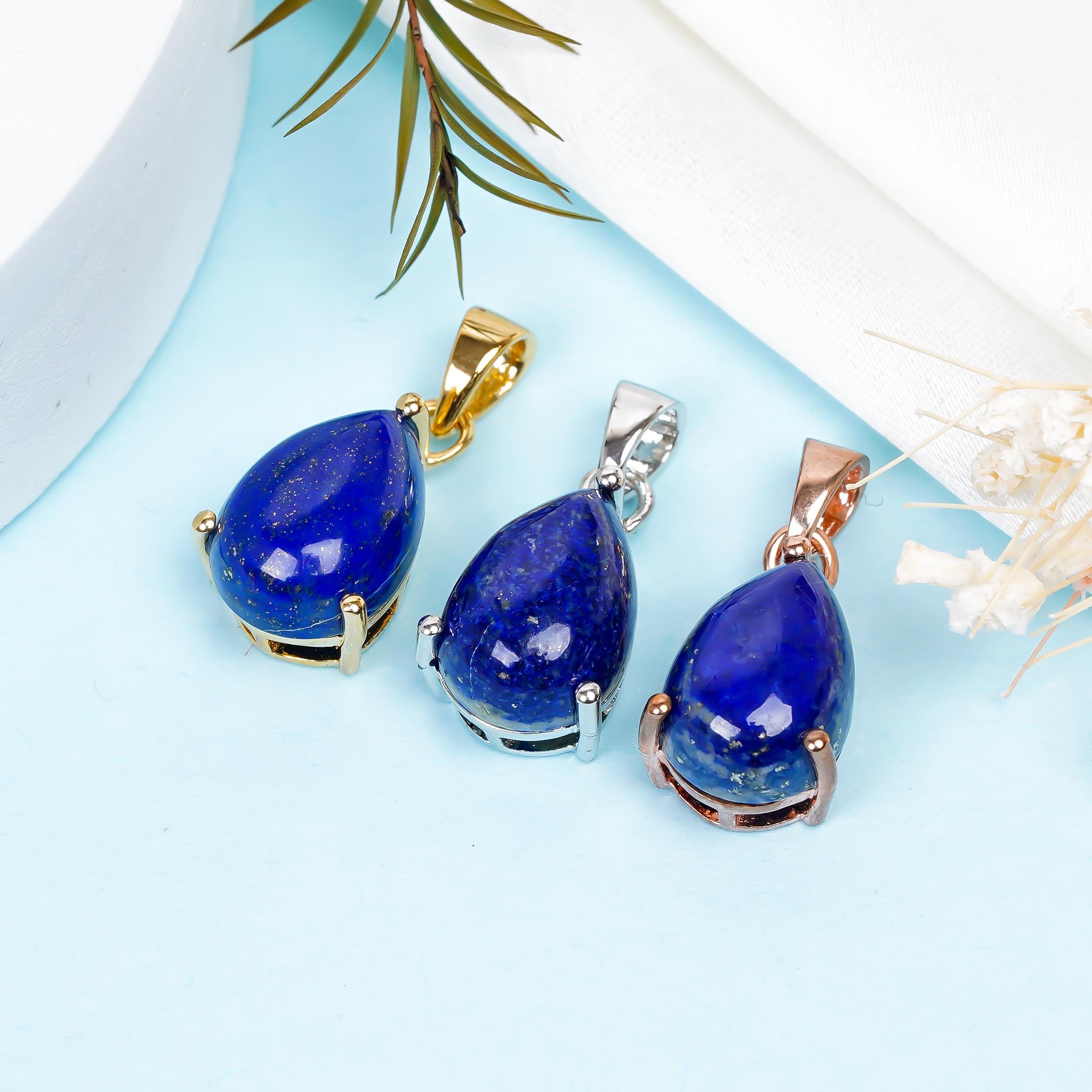 Handmade Pear Lapis Lazuli Pendant: Sterling Silver September Birthstone