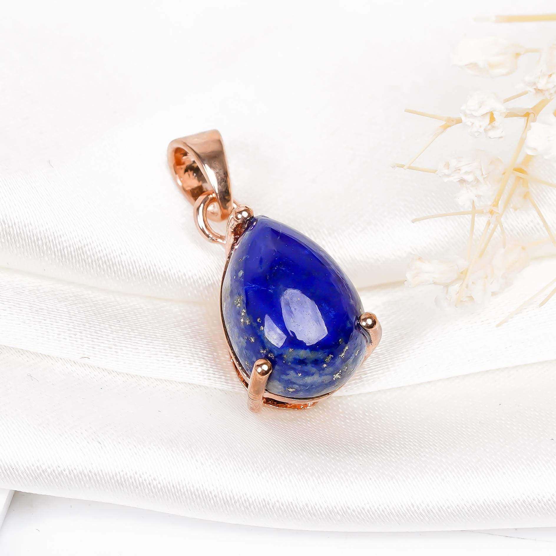 Handmade Pear Lapis Lazuli Pendant: Sterling Silver September Birthstone
