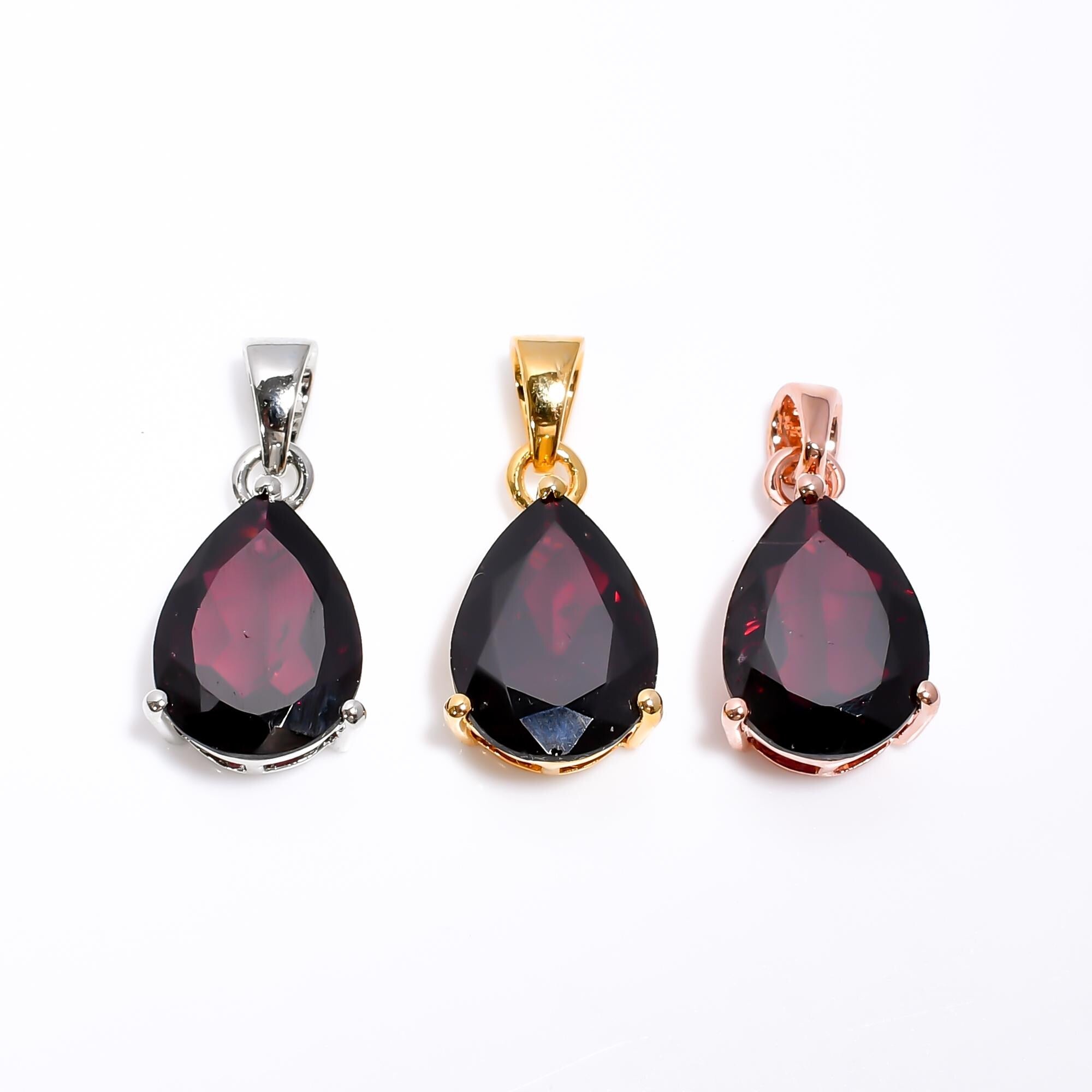 Garnet Teardrop Pendant: 925 Sterling Silver January Birthstone